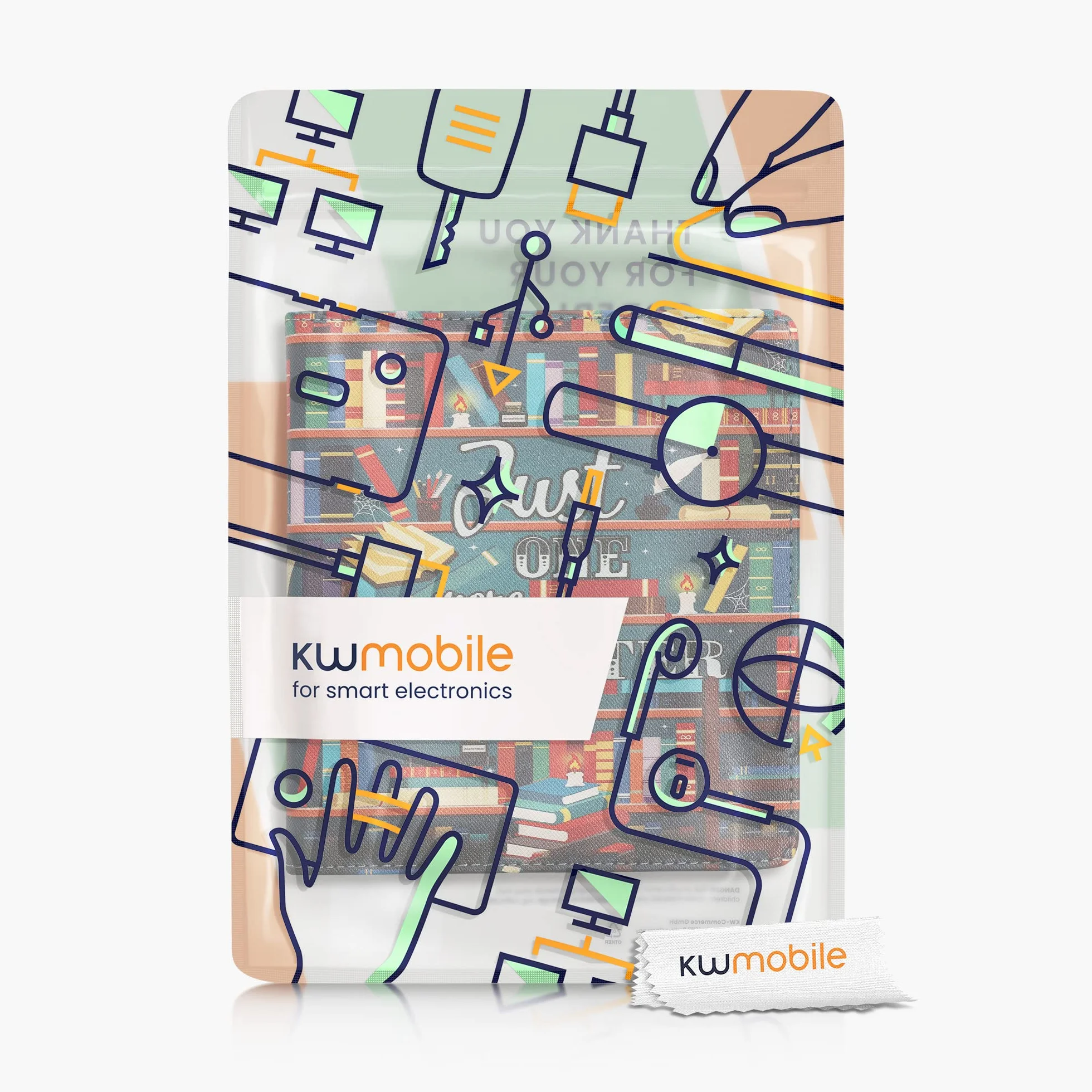 kwmobile Etui kompatybilne z Amazon Kindle Oasis 10. generacji - etui PU pokrowiec z paskiem - biblioteka Motto wielokolorowe