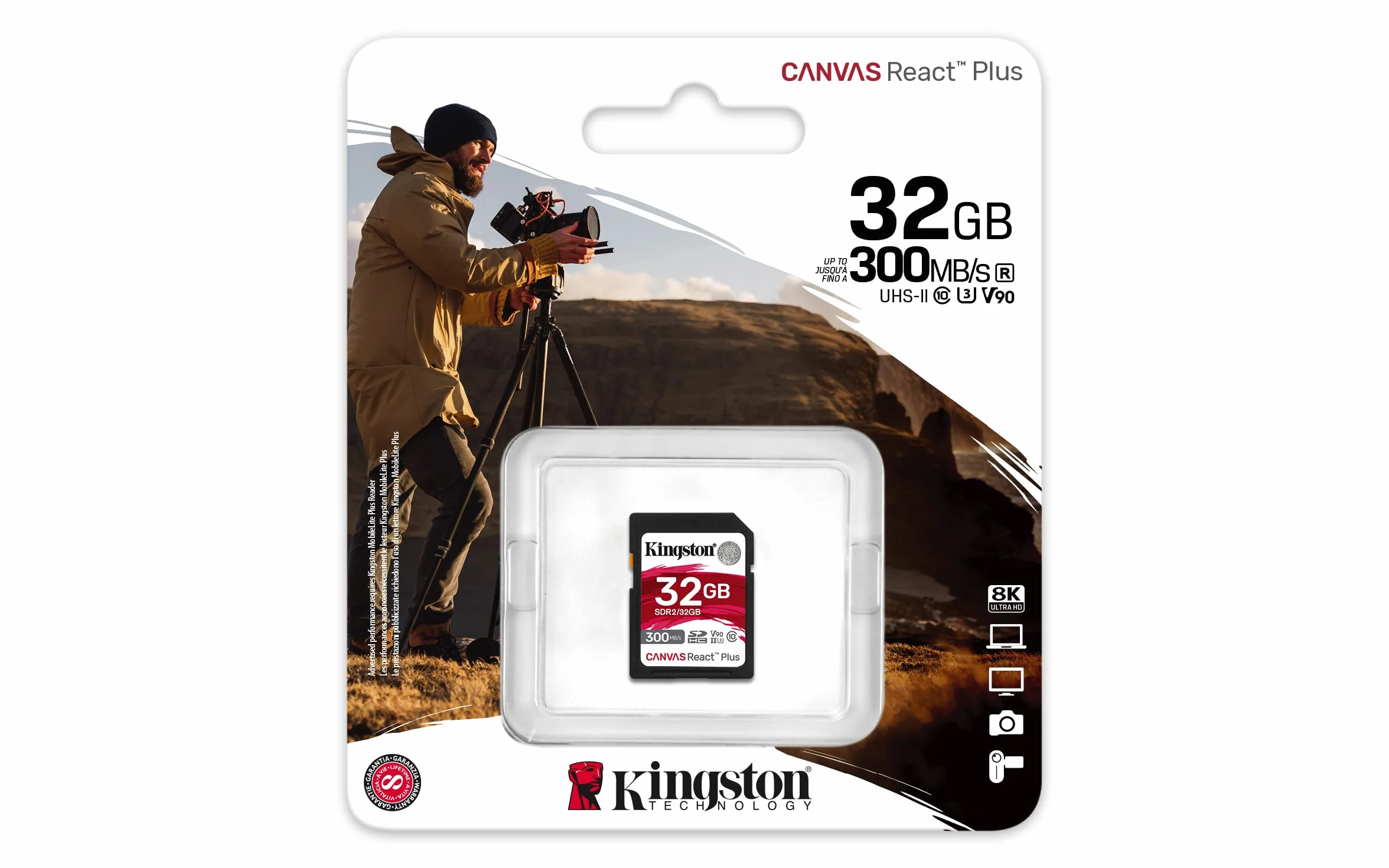 Kingston Canvas React Plus 32 GB karta pamięci SDHC UHS-II 300R/260W U3 V90 do Full HD/4K/8K - SDR2/32GB