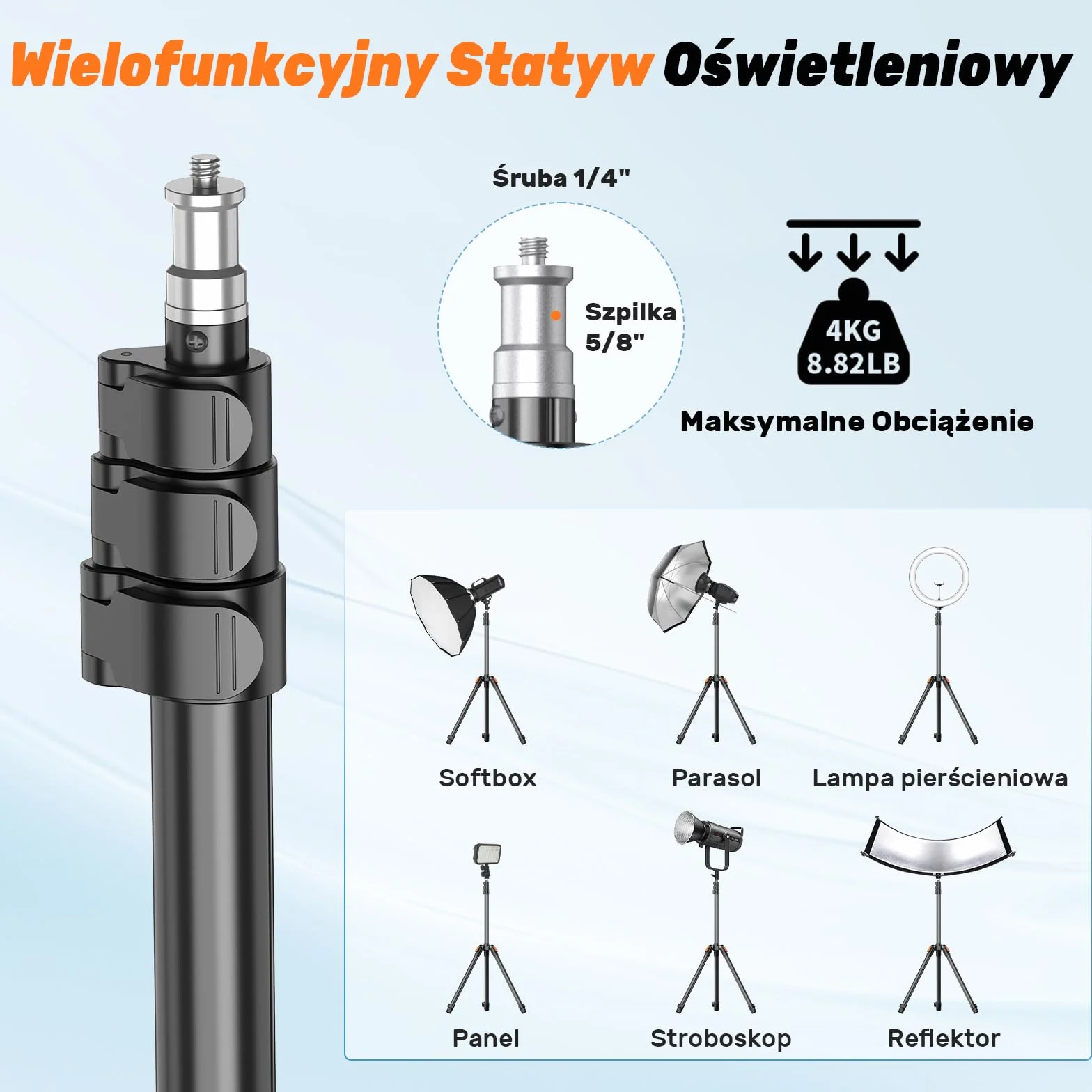 XXZU 210cm/83in Stojak na Światło z Głowicą Kulową, Statyw Fotograficzny Składany Statyw do Telefonu Statyw Oświetleniowy do Studia do Aparatu/Telefonu/Światła Stroboskopowego/Projektora/Softboxa