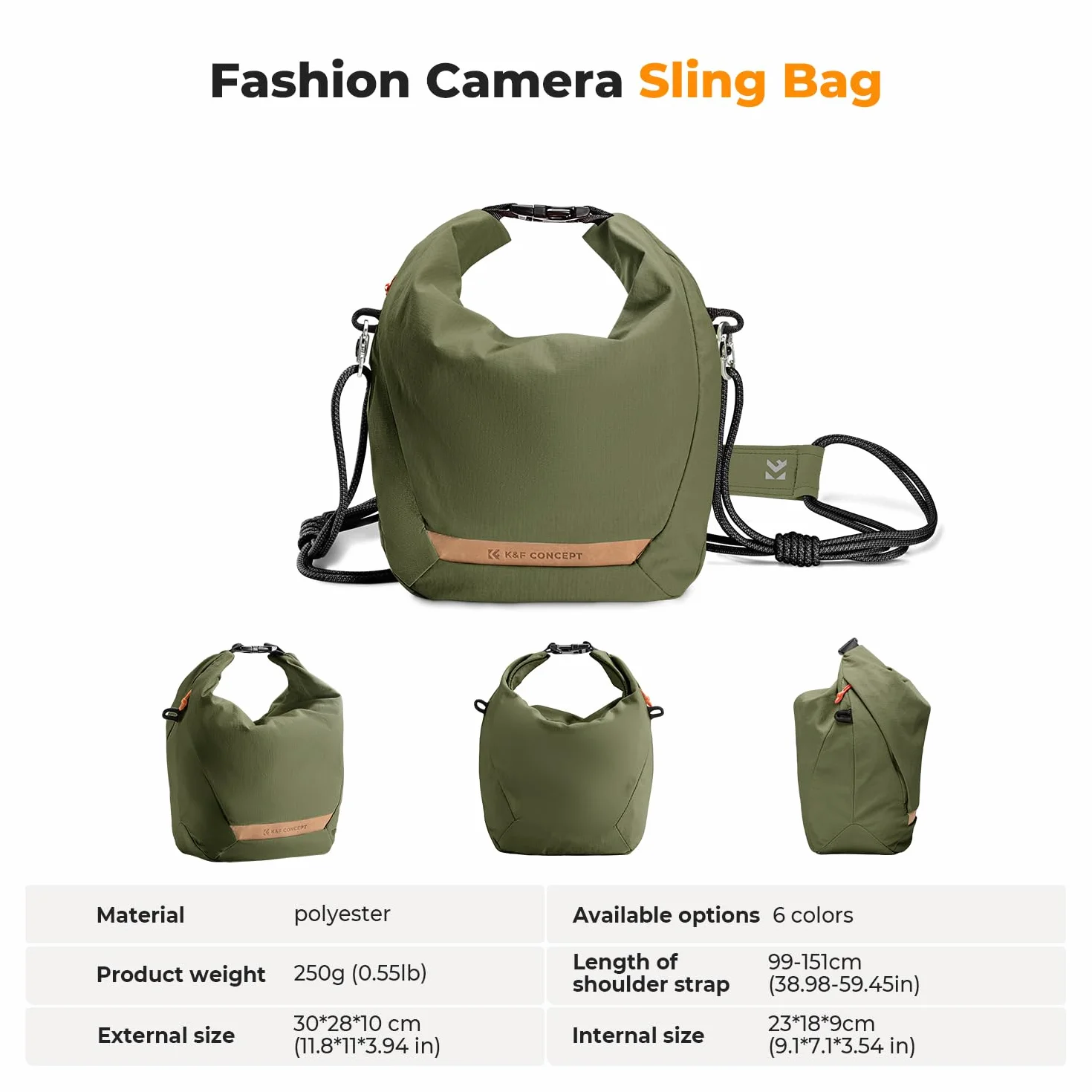 K&F CONCEPT Torba na aparat pomarańczowa zielona 32x10x28 cm ręcznie noszona lekka