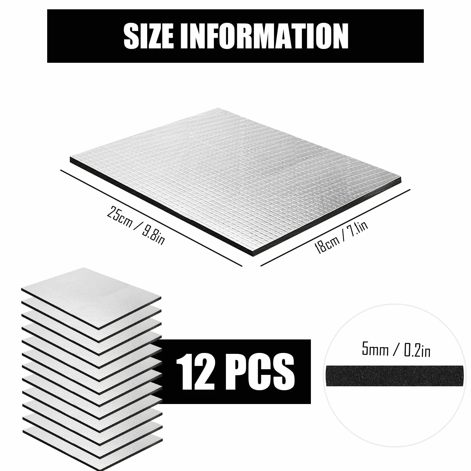 12 sztuk samoprzylepnych mat wygłuszających, często używanych do izolacji akustycznej, samochodu, ognioodporna, wodoszczelna, 250 x 180 x 5 mm