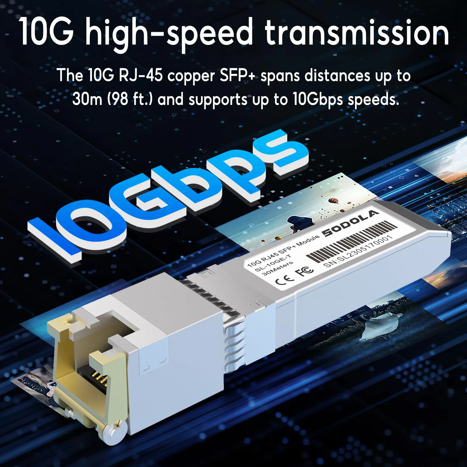 SODOLA 10GBase-T RJ45 SFP+ moduł miedziany 30m Plug and Play Hot Pluggable 1 sztuka