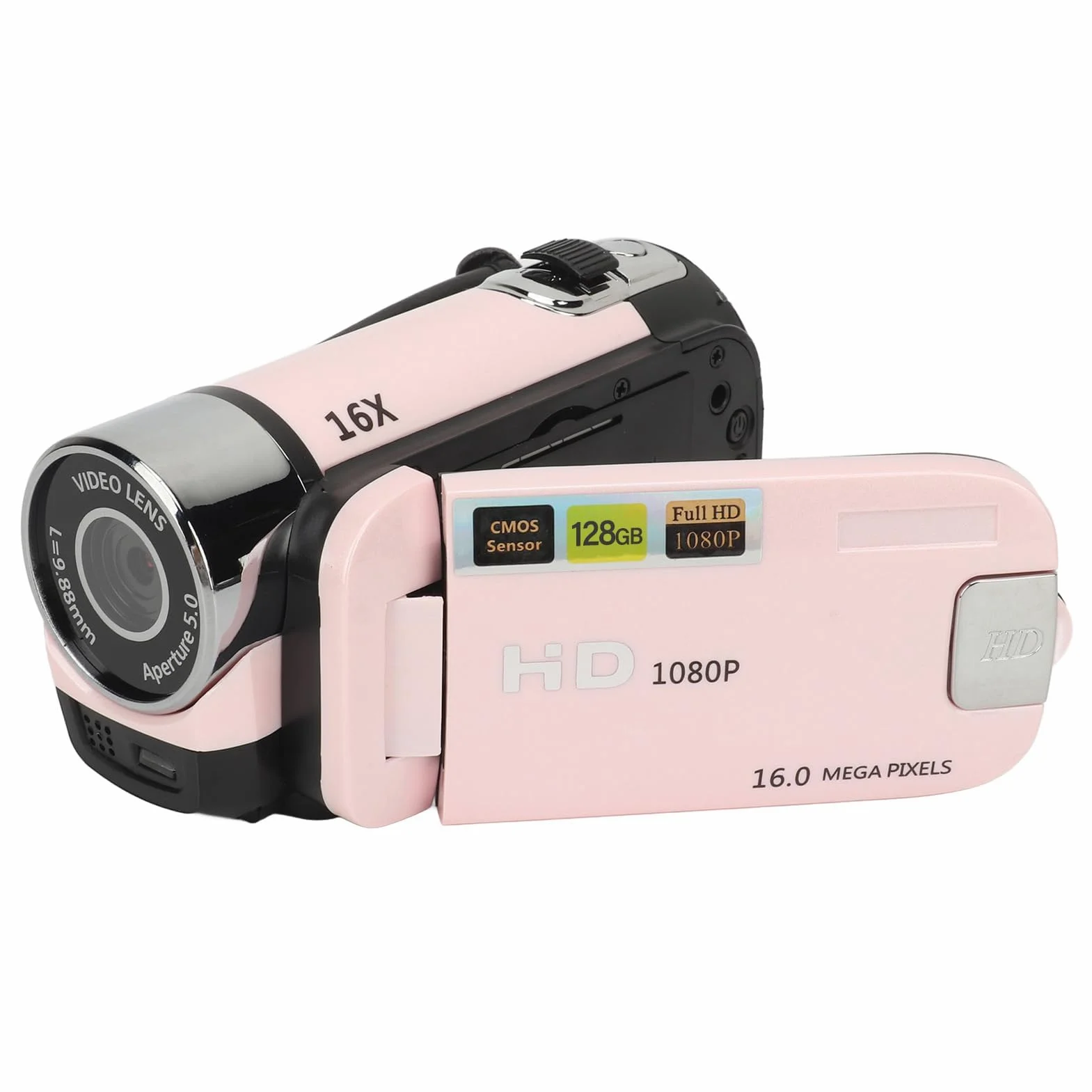 Aparat Cyfrowy HD 1080P, Kamera Wideo do Vlogowania z 16-krotnym Zoomem i 2,4-calowym Obrotowym Ekranem do Robienia zdjęć, Przenośna Kamera do Selfie 16 MP ze światłem (PINK)