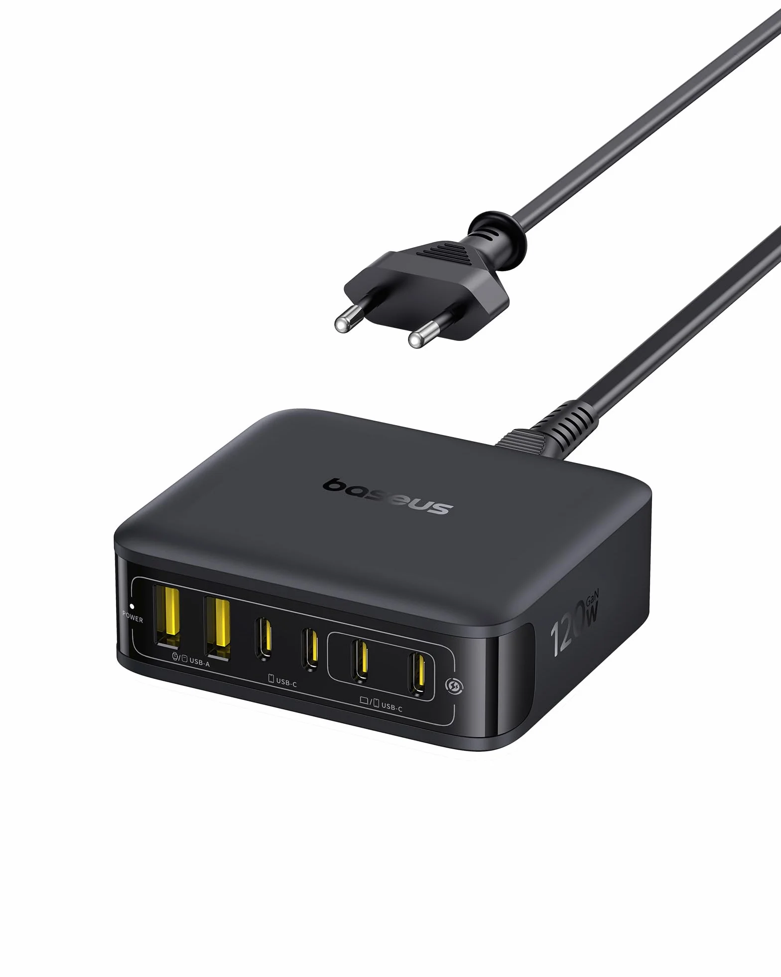 Baseus Ładowarka USB C 120W USB Charger 6-Portowat Stacja Ładująca PD Szybka Ładowarka do iPhone'a serii 17/16/15, MacBooka Air, Galaxy, iPada i nie tylko