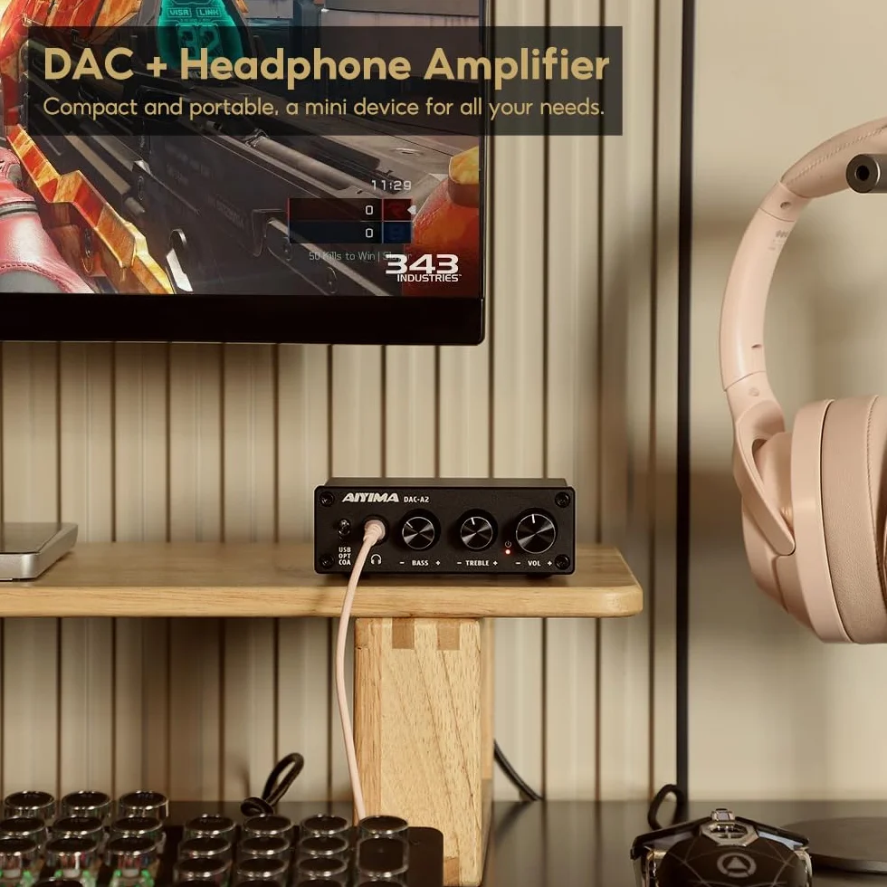 AIYIMA DAC-A2 mini dekoder audio DAC USB 24-bit 192 kHz koncentryczne optyczne do RCA wyjście słuchawkowe