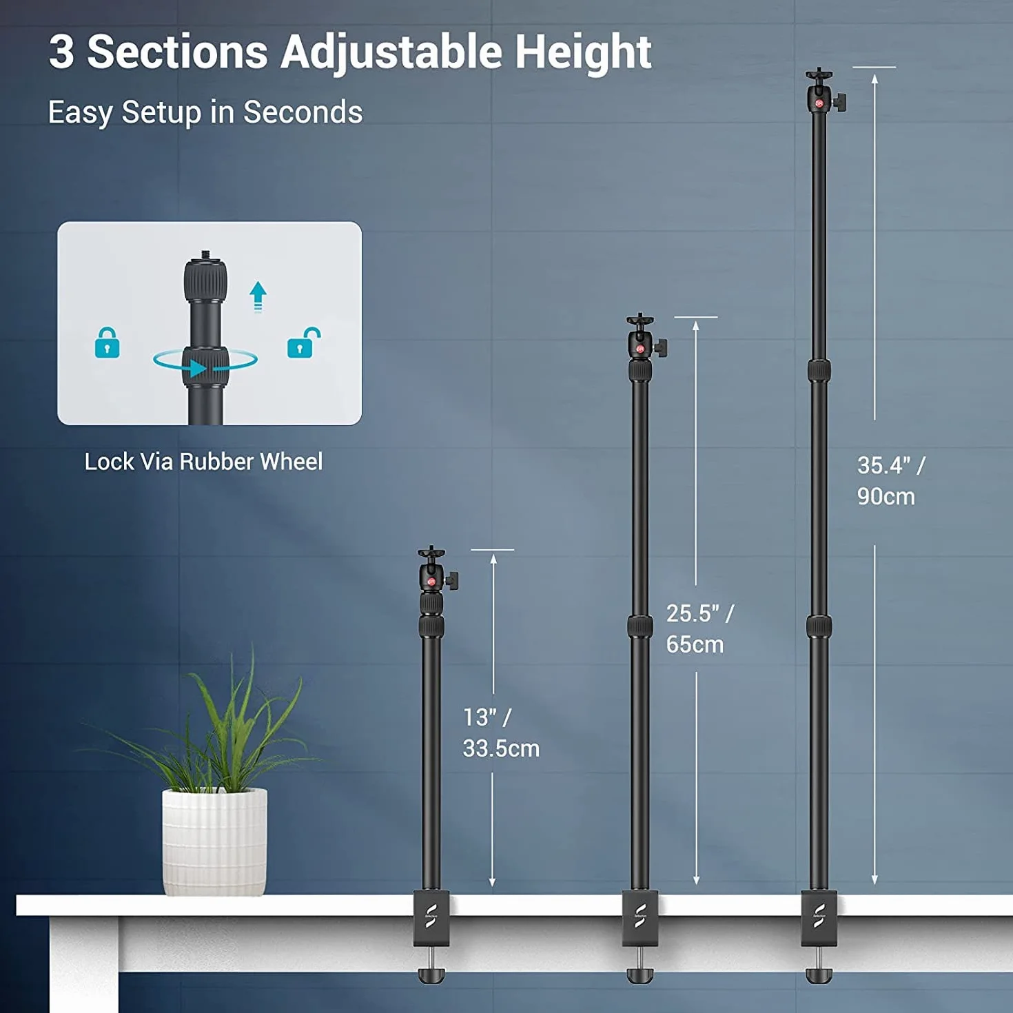SMALLRIG Wybór 19"-39" Uchwyt na Biurko 2 PCS Stojak Stołowy z Głowicą Kulową 1/4", Zacisk Stołowy C do lustrzanki cyfrowej, Lampa Pierścieniowa, Transmisja Strumieniowa na żywo - 3883