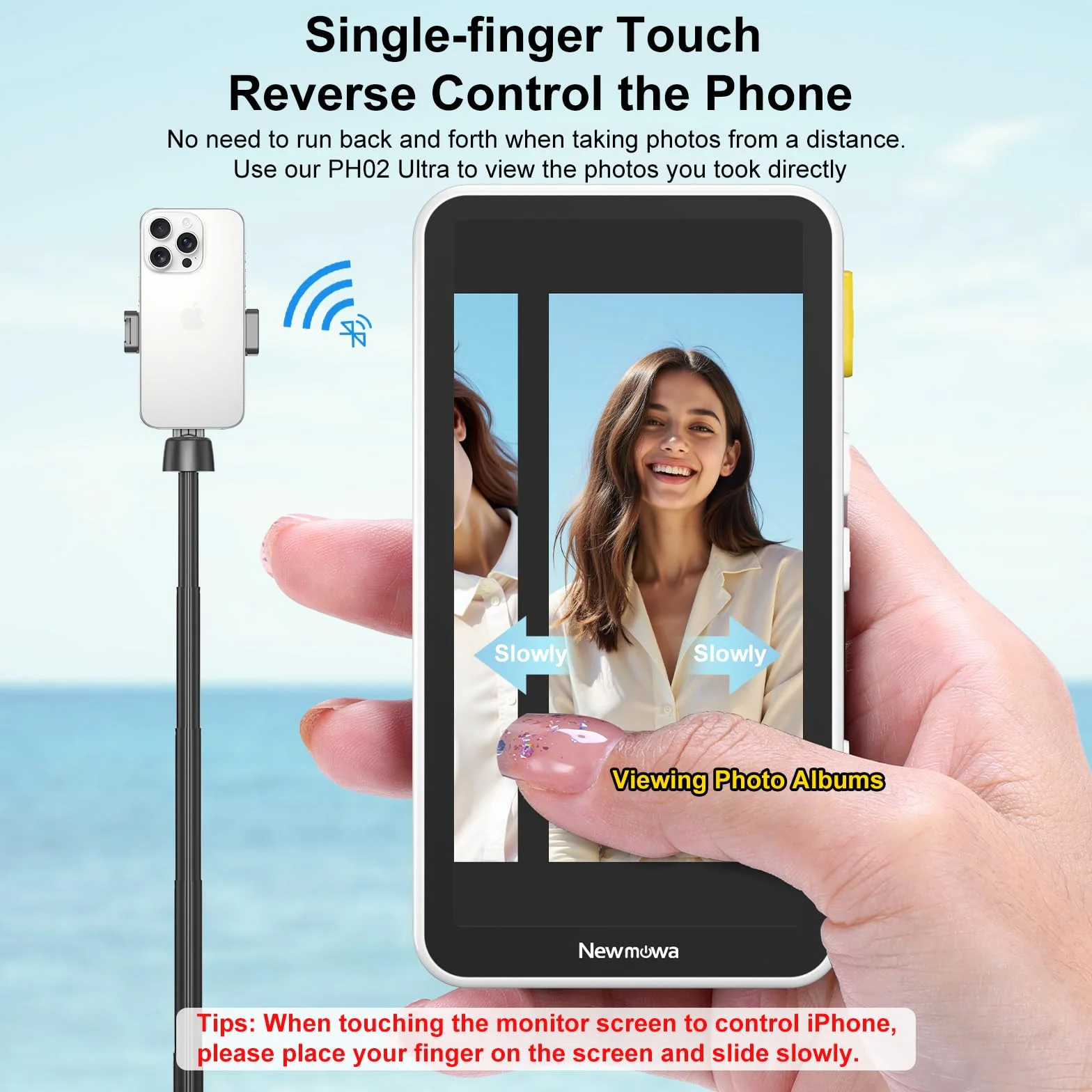Newmowa Magnetyczny Selfie Monitor Ekranem Dotykowym,z Zoomem, Nagrywanie Bezprzewodowe 1080P,Tylna Kamera Telefonu do Vlog TikTok,Kompatybilny z iPhone(Nagrywanie 4K 30fps Tylko dla iPhone 15/16/17)