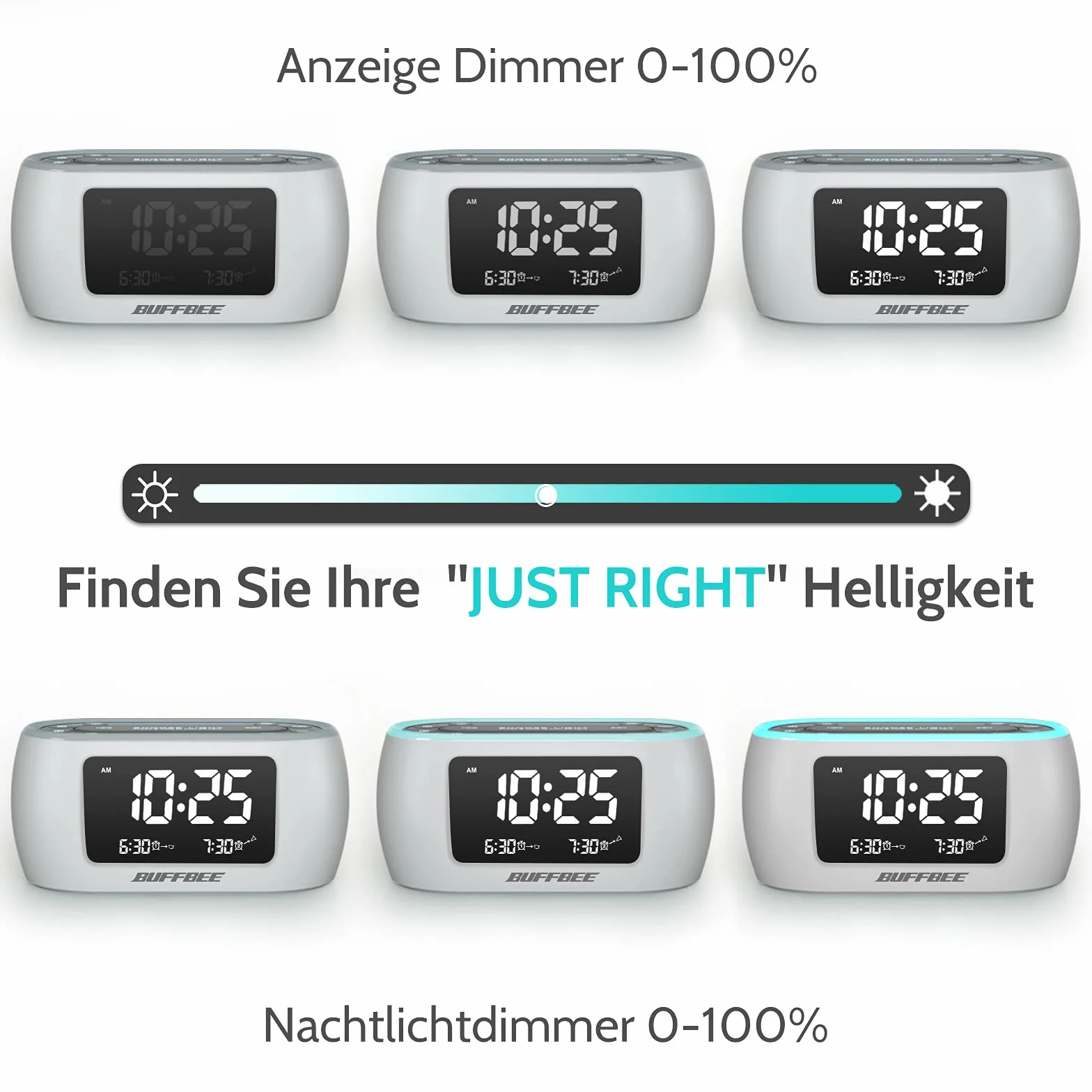 BUFFBEE Radiobudzik z 7-kolorowym światłem nocnym, podwójny alarm, funkcja drzemki, ściemniacz, ładowarka USB, nap-timer, cyfrowy budzik z radiem FM i automatycznym wyłączaniem, zasilanie sieciowe z