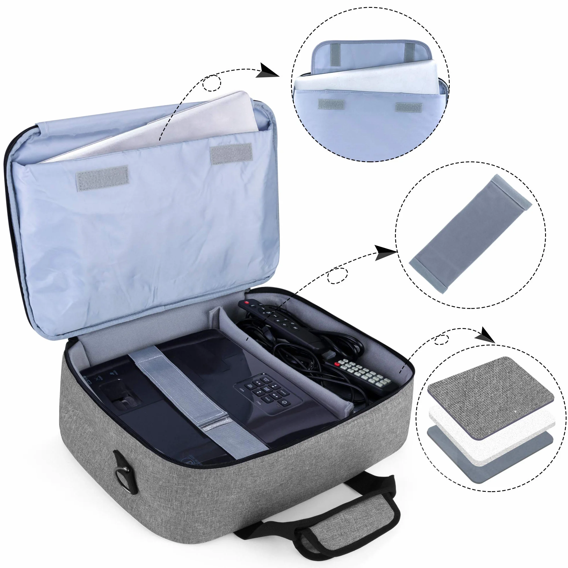 Luxja Torba na projektor kompatybilna z projektorem Acer, BenQ, Epson, Optoma i Viewsonic, torba z projektorem z etui ochronnym na laptopa, 39,4 cm x 28 cm x 13,5 cm, szara