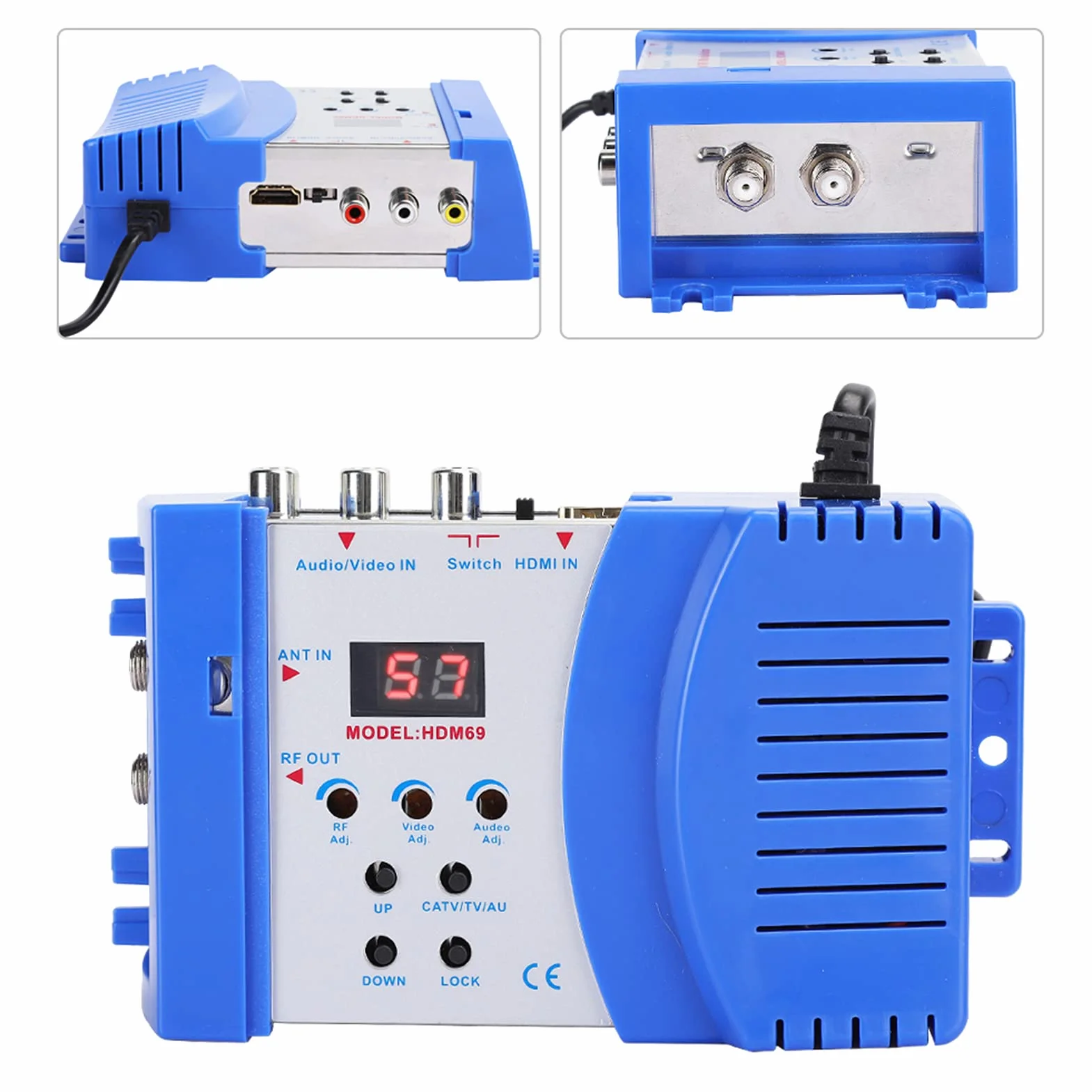 Modulator RF HDMI, Cyfrowy Konwerter AV na RF HDM69 Standardowy Przenośny Modulator VHF UHF PAL dla Regulowanego Poziomu Wyjściowego EU 100‑240 V