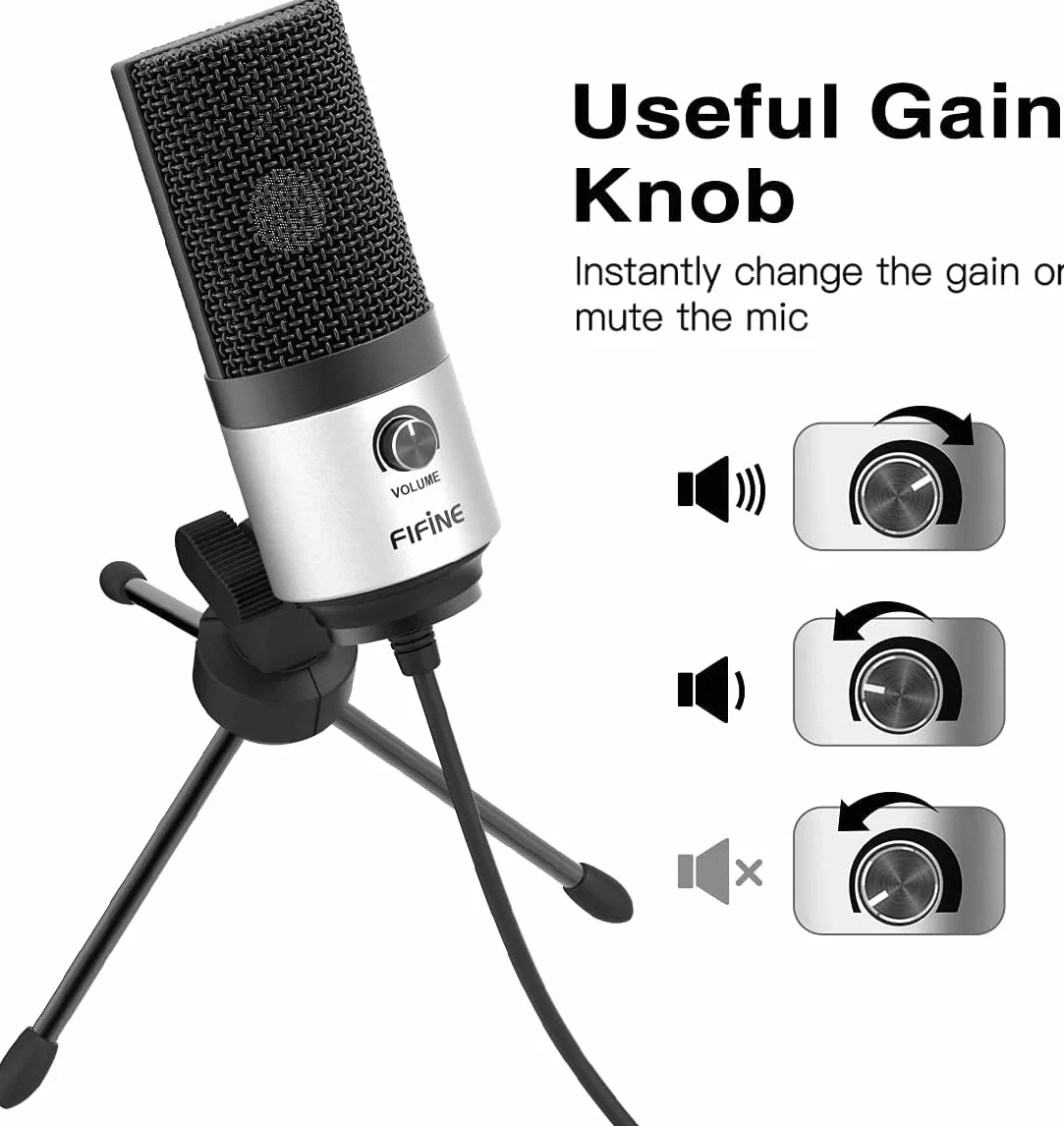FIFINE Mikrofon PC USB, mikrofon do MAC, PS4, PS5, mikrofon do podcastów ze stojakiem, jakość studyjna nagrywanie mikrofony kondensatorowe - K669S (srebrny)