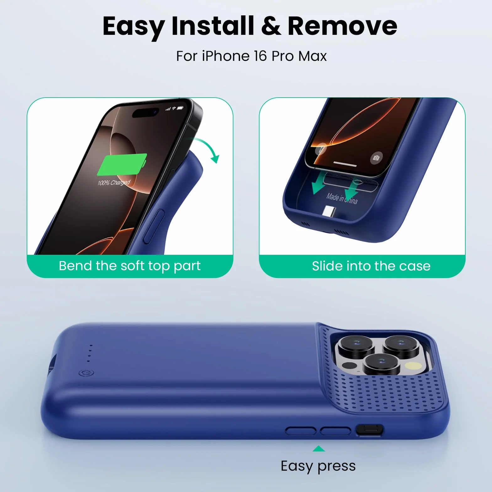 Feob Etui na baterię do iPhone 16 Pro Max, 8600 mAh 15 W powerbank, etui dodatkowe z akumulatorem, etui do ładowania, etui na telefon komórkowy, etui na telefon komórkowy, etui z baterią do iPhone 16