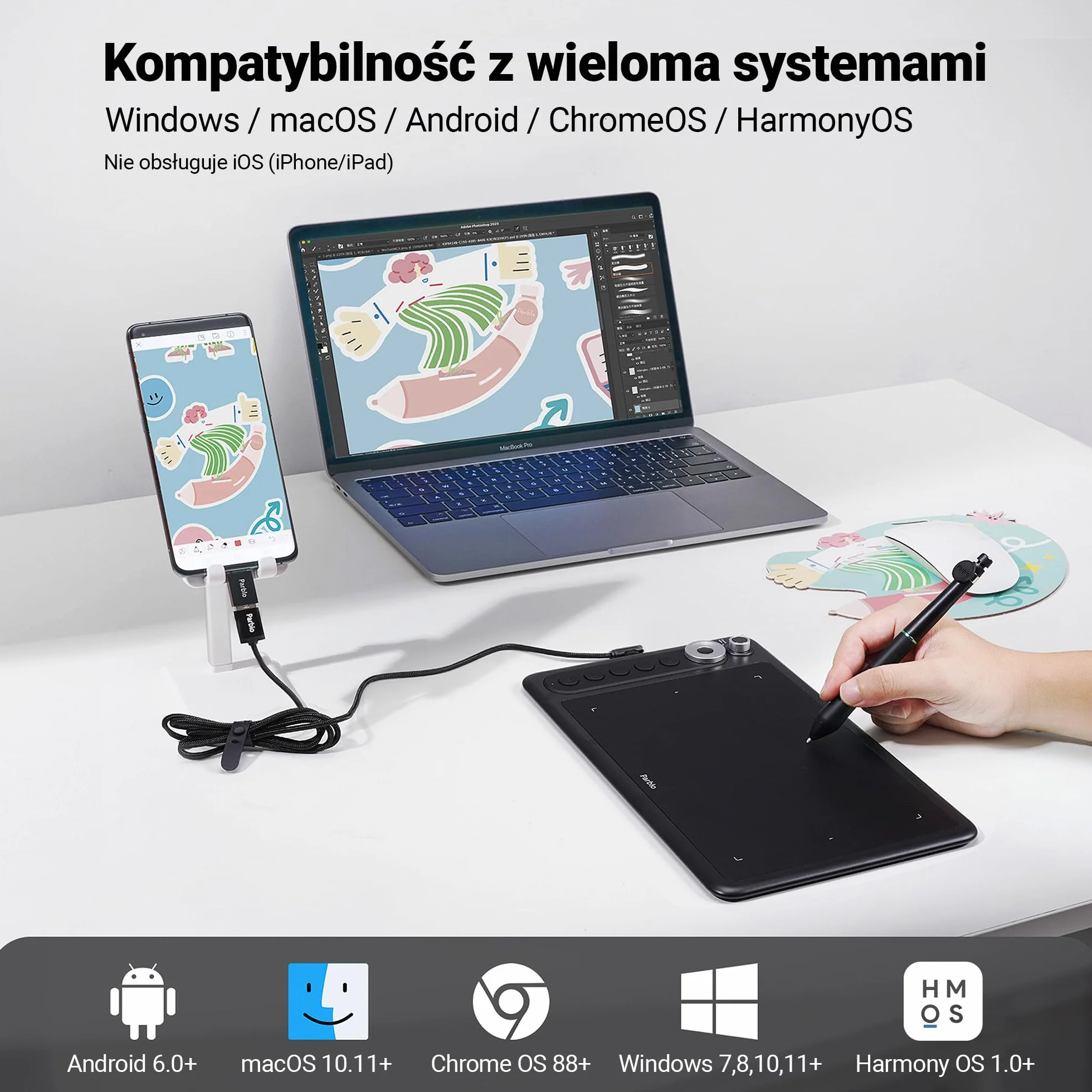 Parblo Intangbo X7 Czarny Tablet Graficzny 7,2 x 4,5 Cale 8192 Poziomy Nacisku USB-C