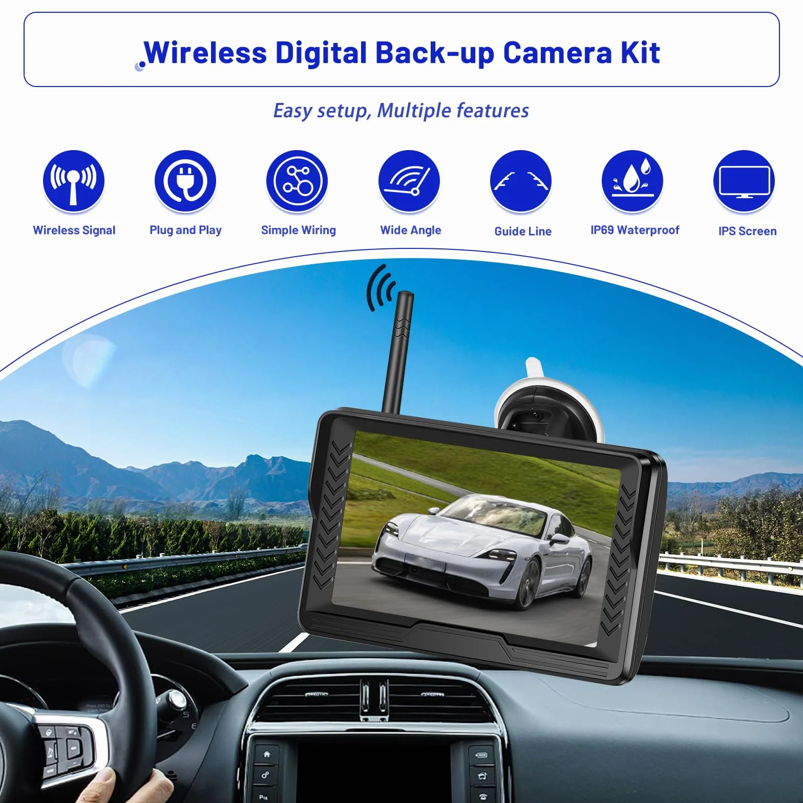 Hikity Zestaw bezprzewodowej cyfrowej kamery cofania, 5" bezprzewodowy monitor cofania, wodoszczelność IP69, AHD 1080P noktowizor, szeroki kąt cofania kamera do SUV-a, przyczepa kempingowa, samochód