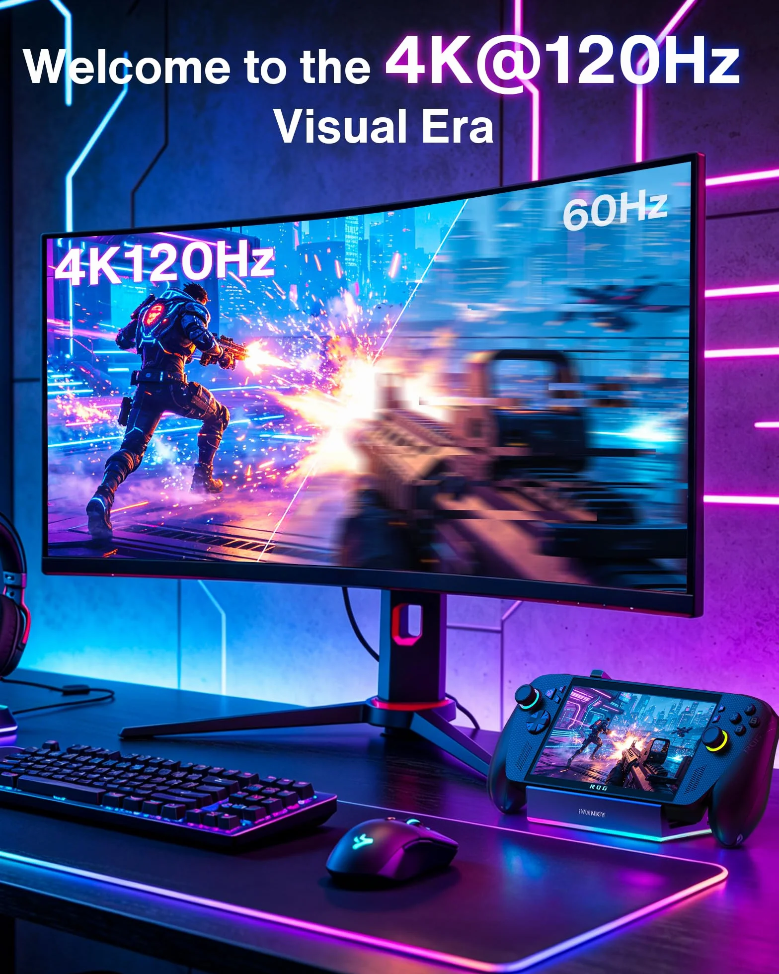 iVANKY 14-in-1 RGB ROG Ally Dock met HDMI 2.1 4K@120Hz, 1Gbps Ethernet, USB 3.2 10Gbps, gniazdka SD/TF, 100W USB-C Opladen, Docking Station Compatibel met ASUS Alloy/Legion go/Valve Steam Deck