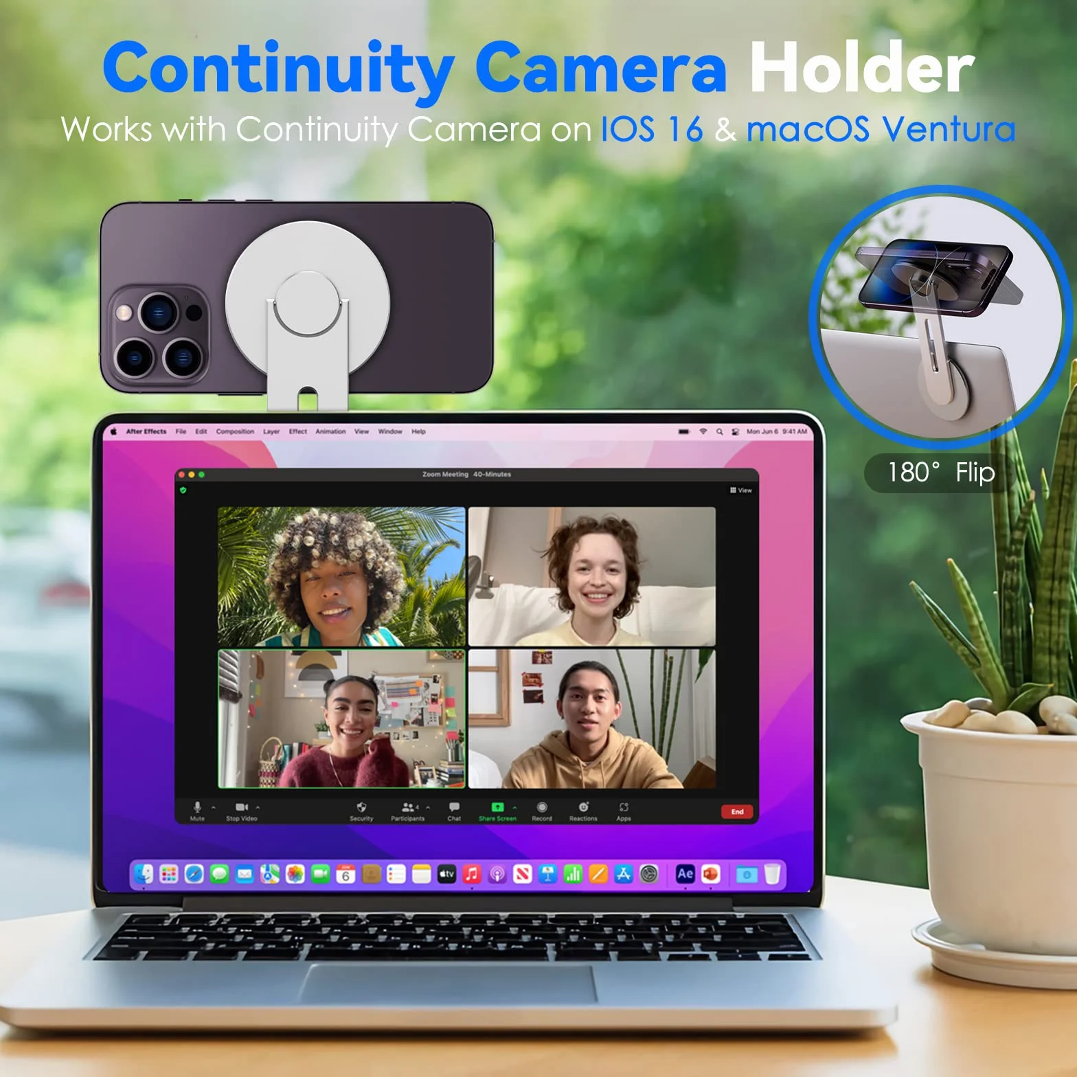CloudValley Magnetyczny uchwyt na telefon komórkowy, regulowany uchwyt na kamerę, kompatybilny z MagSafe iOS 16/MacOS Ventura, wąski uchwyt przedłużający do laptopa
