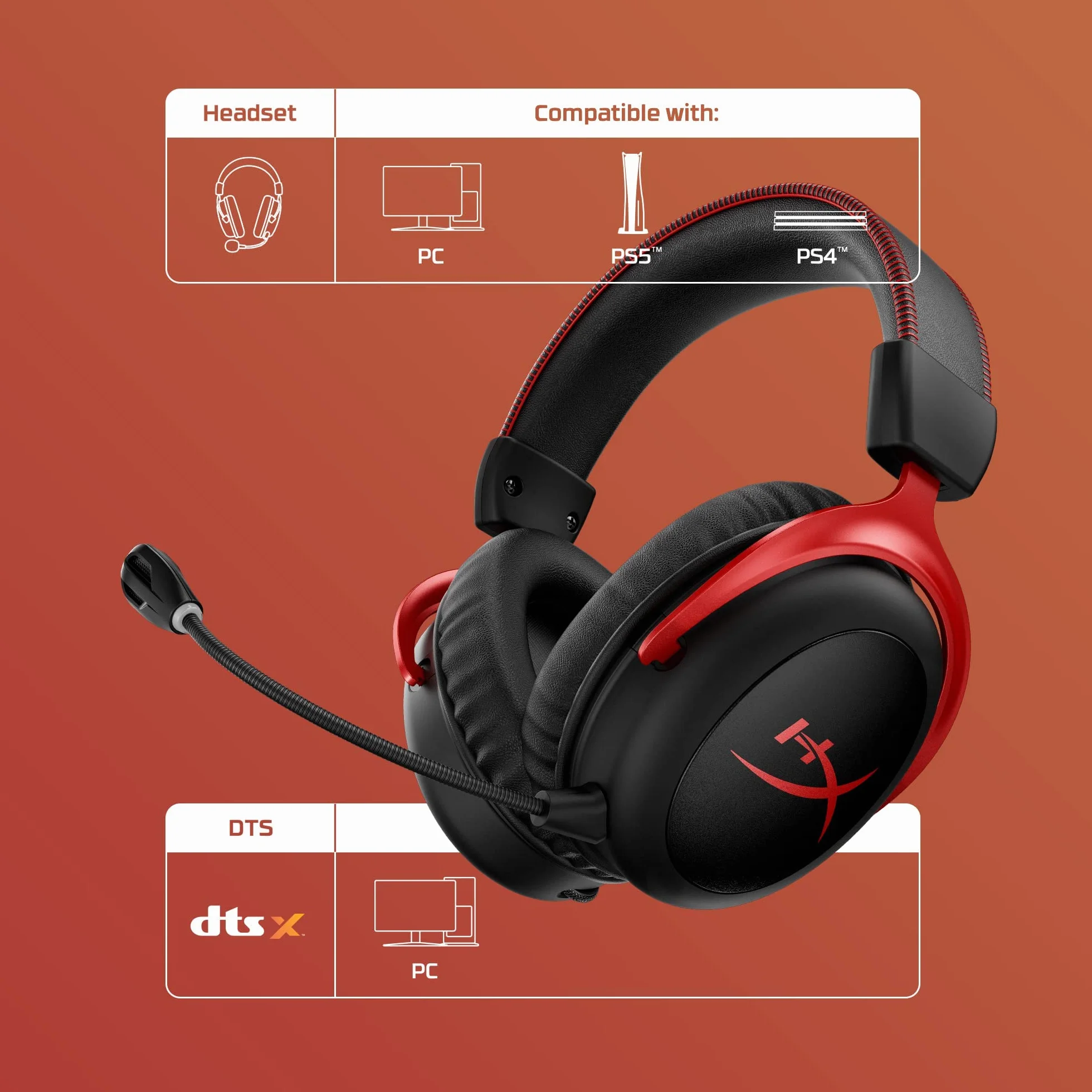 HyperX Cloud II HHSC2X-BA-RD/G Słuchawki, Czarny, 19 x 13,6 x 9,3 cm, 299,94 g