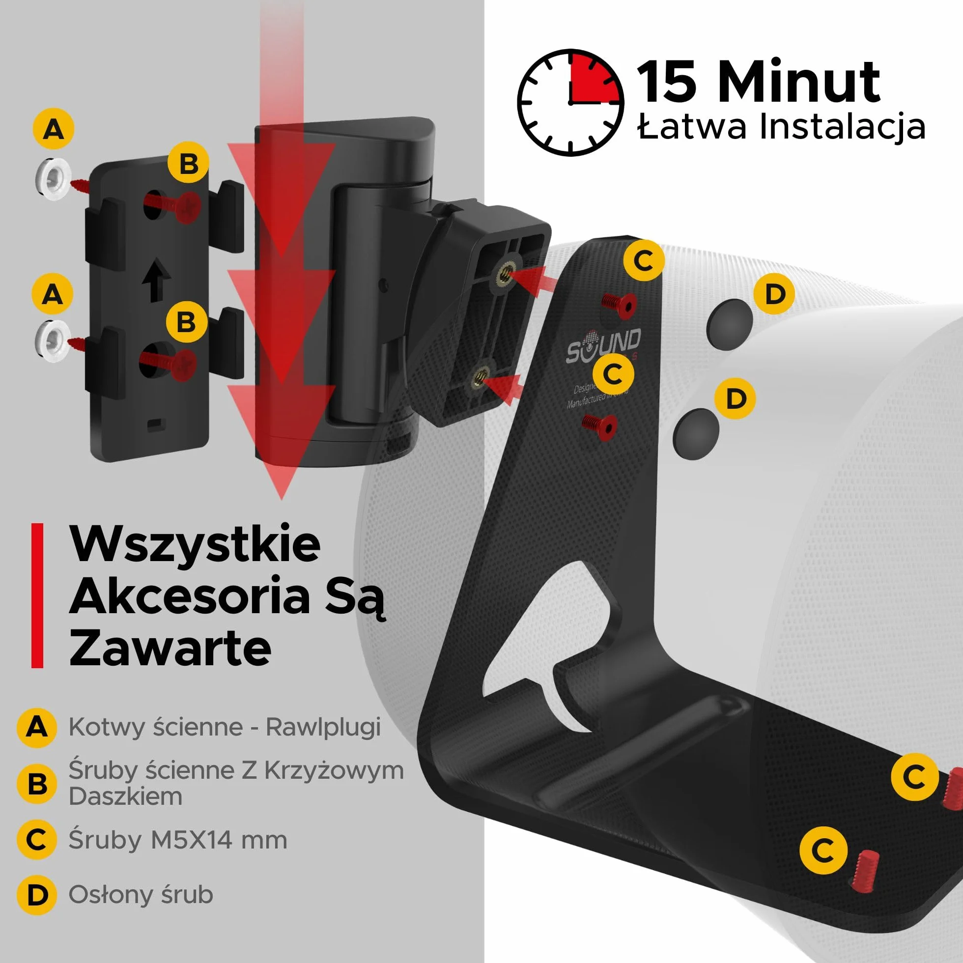 ERA300 uchwyt do montażu ściennego, uchylny i obrotowy, kompatybilny z Sonos ERA 300, bezproblemowa instalacja, zawiera zestaw montażowy (Czarny, Podwójny)