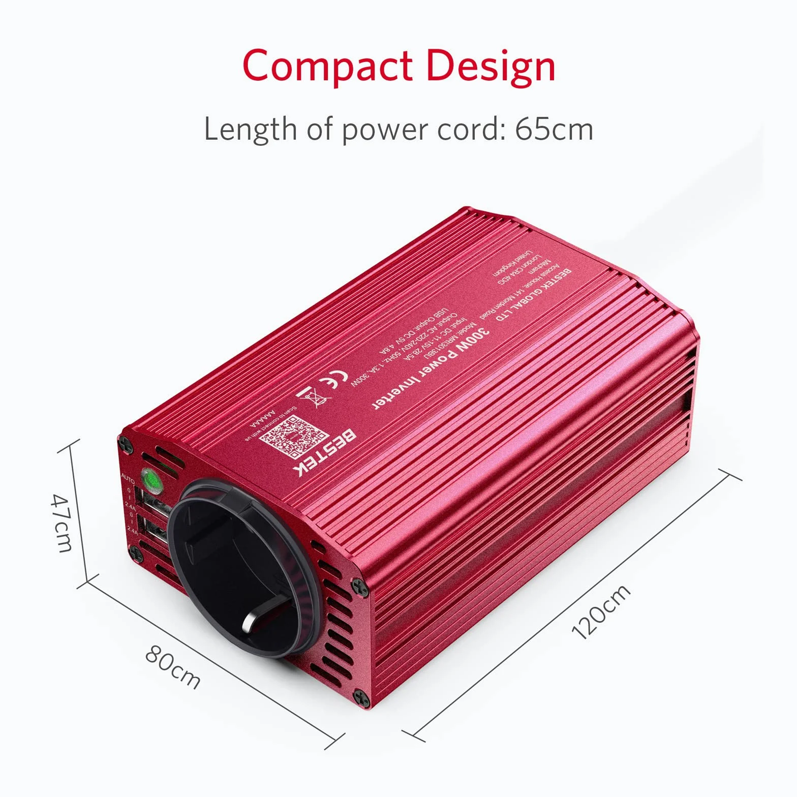 BESTEK Przetwornica napięcia 300 W zmodyfikowany falownik sinusoidalny 12 V na 230 V z gniazdem AC i 2 USB