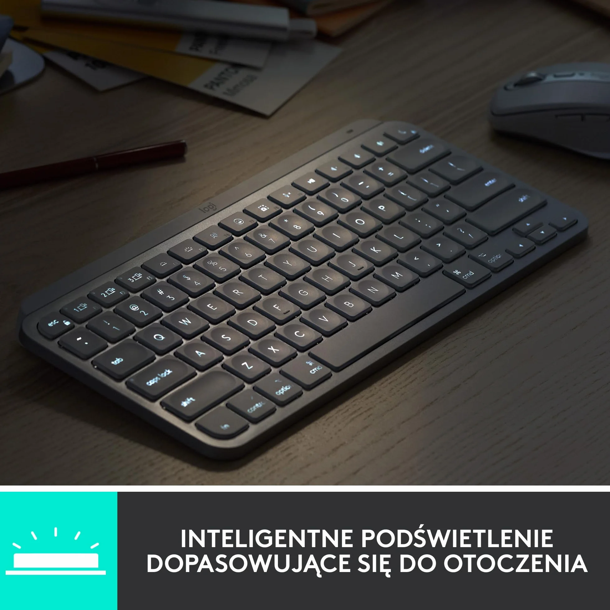 Logitech MX Keys Mini for Mac Mała klawiatura bezprzewodowa Bluetooth podświetlane klawisze USB-C Jasnoszary