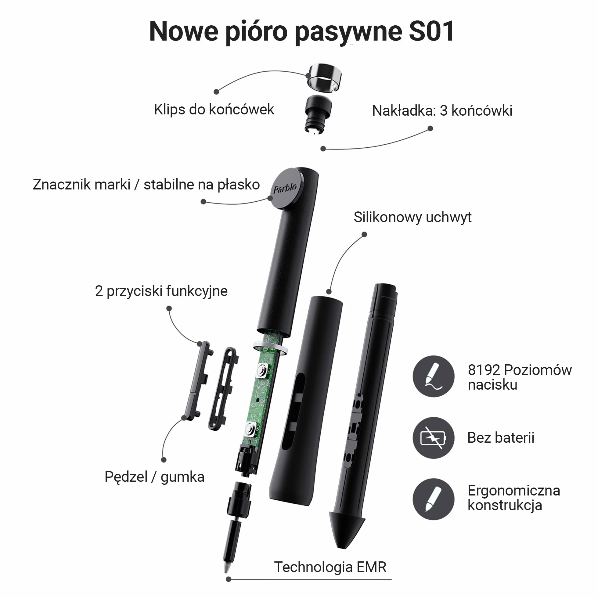 Parblo Intangbo X7 Czarny Tablet Graficzny 7,2 x 4,5 Cale 8192 Poziomy Nacisku USB-C