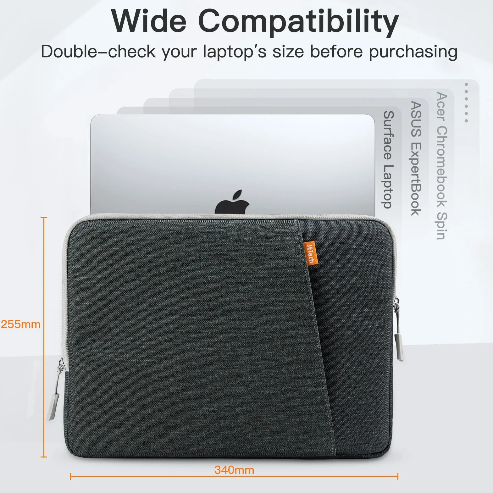 JETech Pokrowiec na Laptopa dla 13-14 Cala MacBook Neo (A18 Pro), MacBook Air/Pro (M1-M5) 2020-2026, 13-13,6 Cala Notebook, Wodoodporny Torba Etui z Kieszenią (Ciemno Szary)