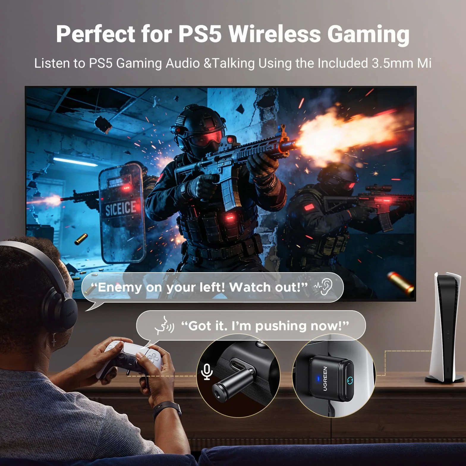 UGREEN Bluetooth 5.3 Audio Dongle Adapter USB kompatybilny z PS5 PS4 Switch PC