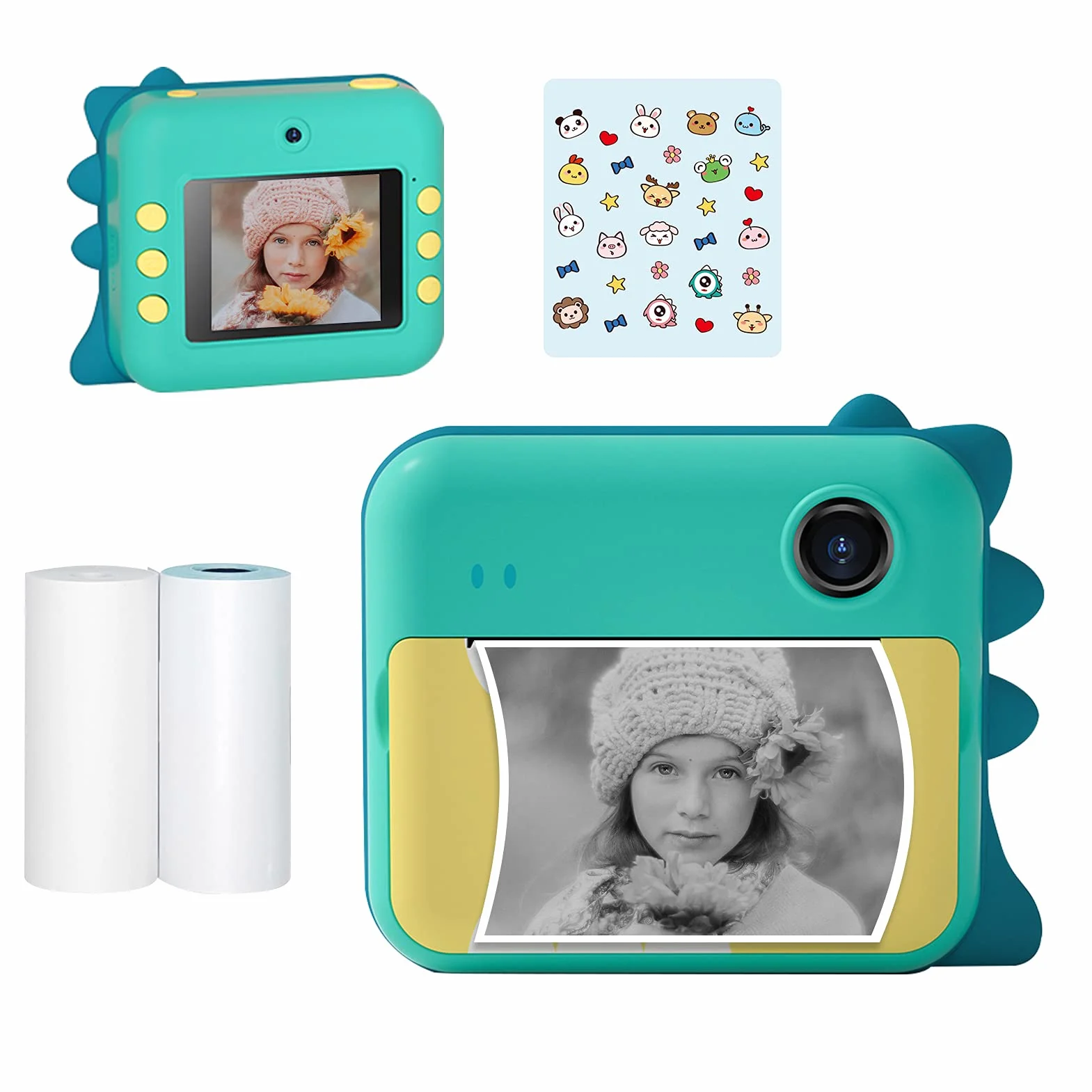 Andoer P1 Aparat błyskawiczny dla dzieci z 2 rolkami papieru do drukowania, karta SD 32 GB, obsługa transmisji WiFi na samoprzylepnym papierze fotograficznym, prezent
