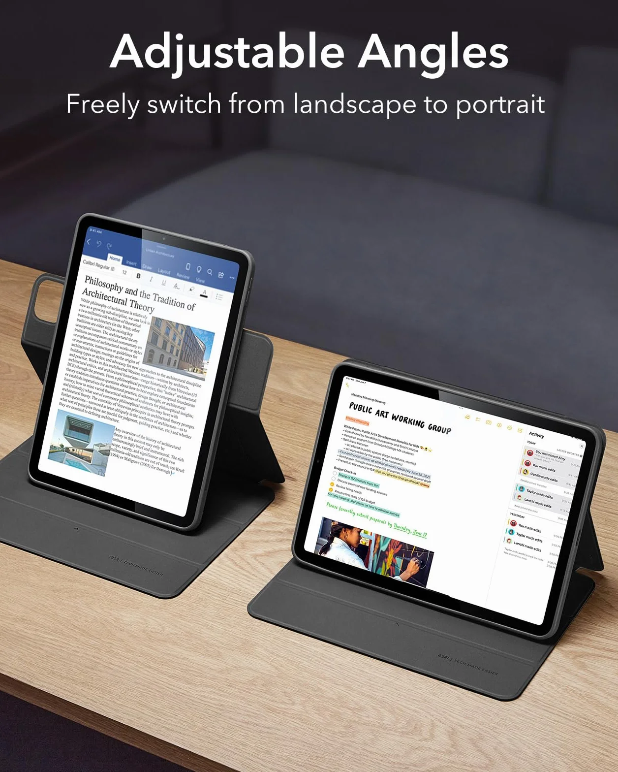 ESR Etui na iPad Air 2022/5/4 10,9 cala, zdejmowana osłona magnetyczna, regulowany stojak, rysik 2 funkcje, czarny