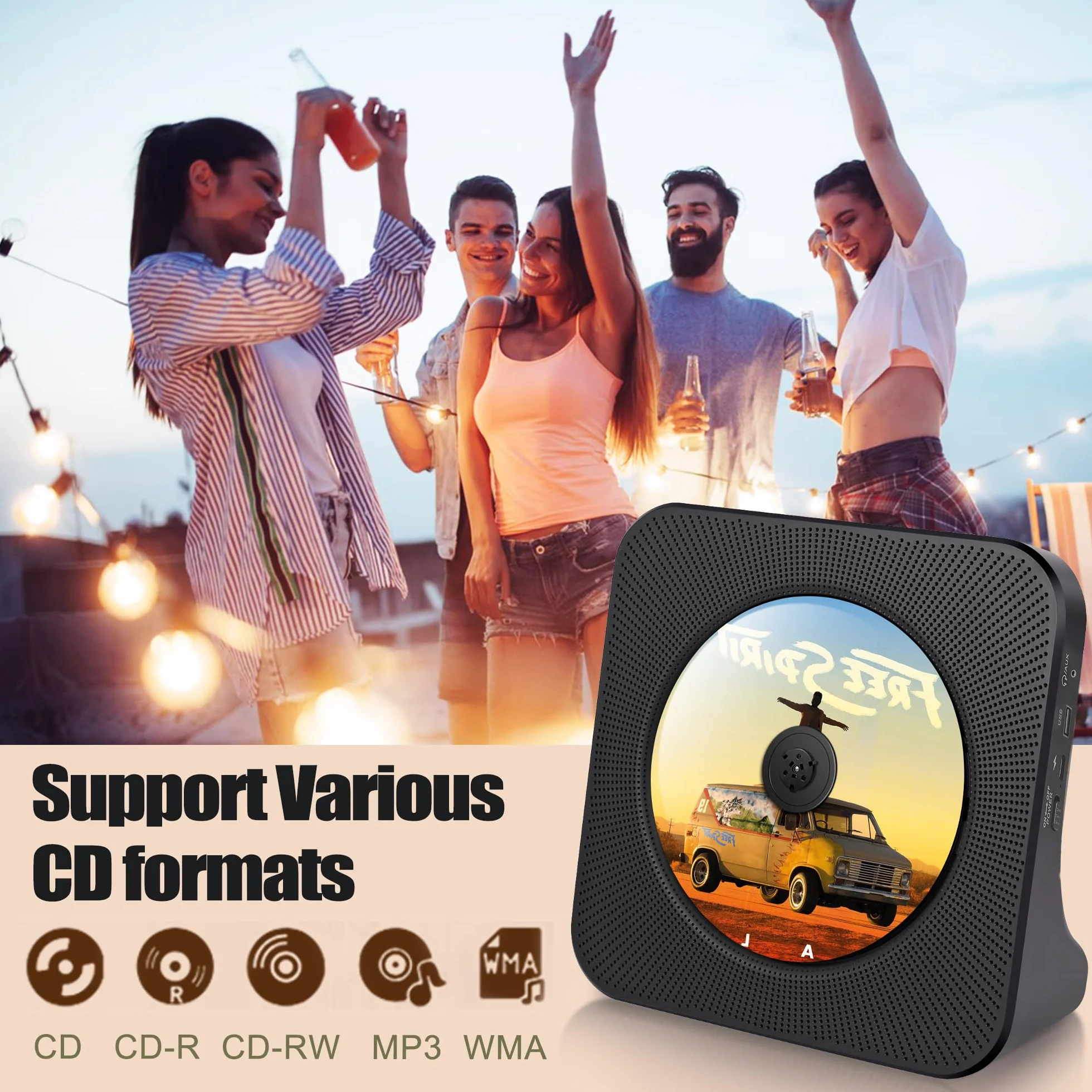 Przenośny Odtwarzacz CD Bluetooth z Radio FM, Głośniki, Pilot, Bateria 4000 mAh, USB, AUX