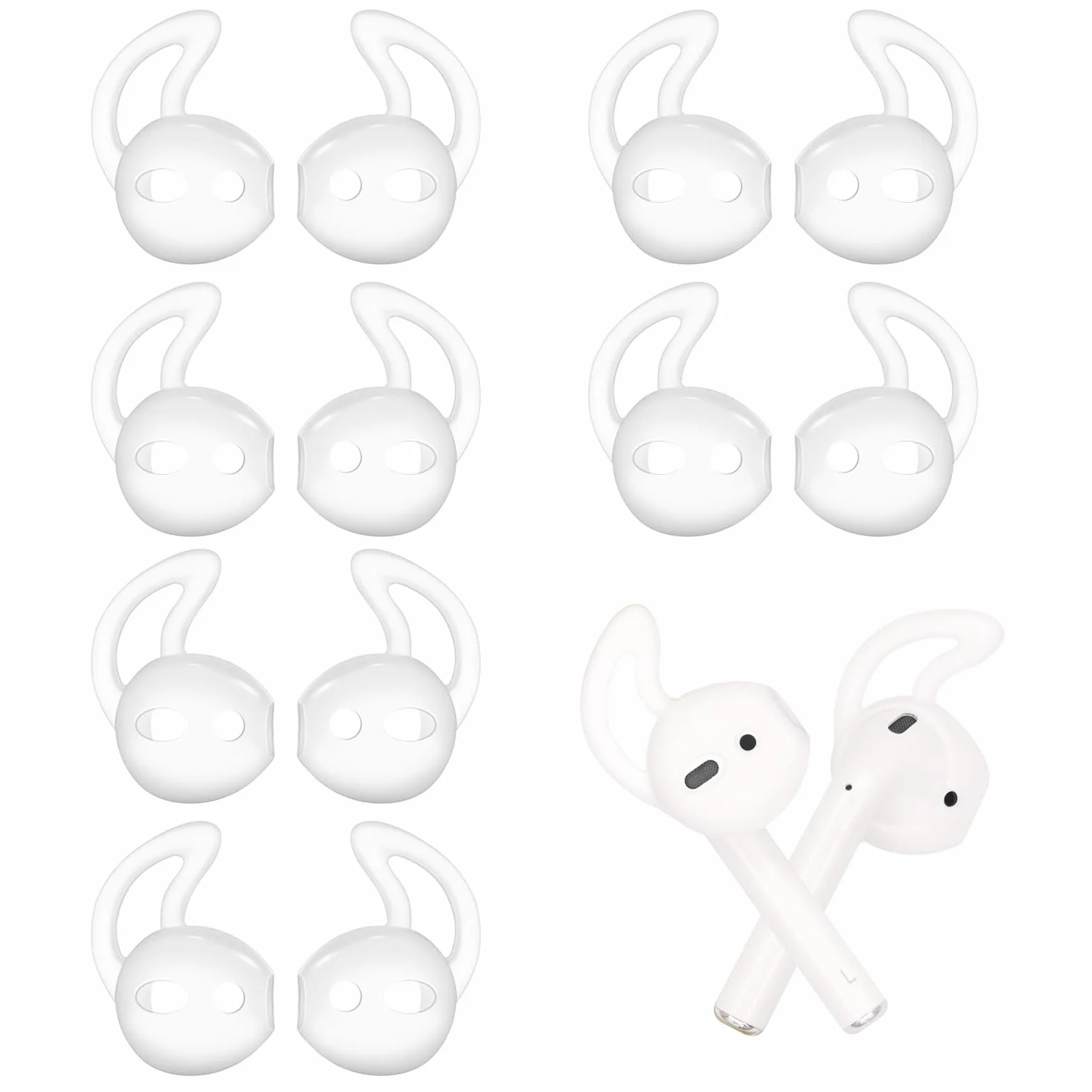 6 par silikonowych nakładek na ucho, kompatybilne ze słuchawkami AirPods 1 i 2, nauszniki zapobiegające upadkowi, zestaw słuchawkowy ochronny, ochrona antypoślizgowa (białe)