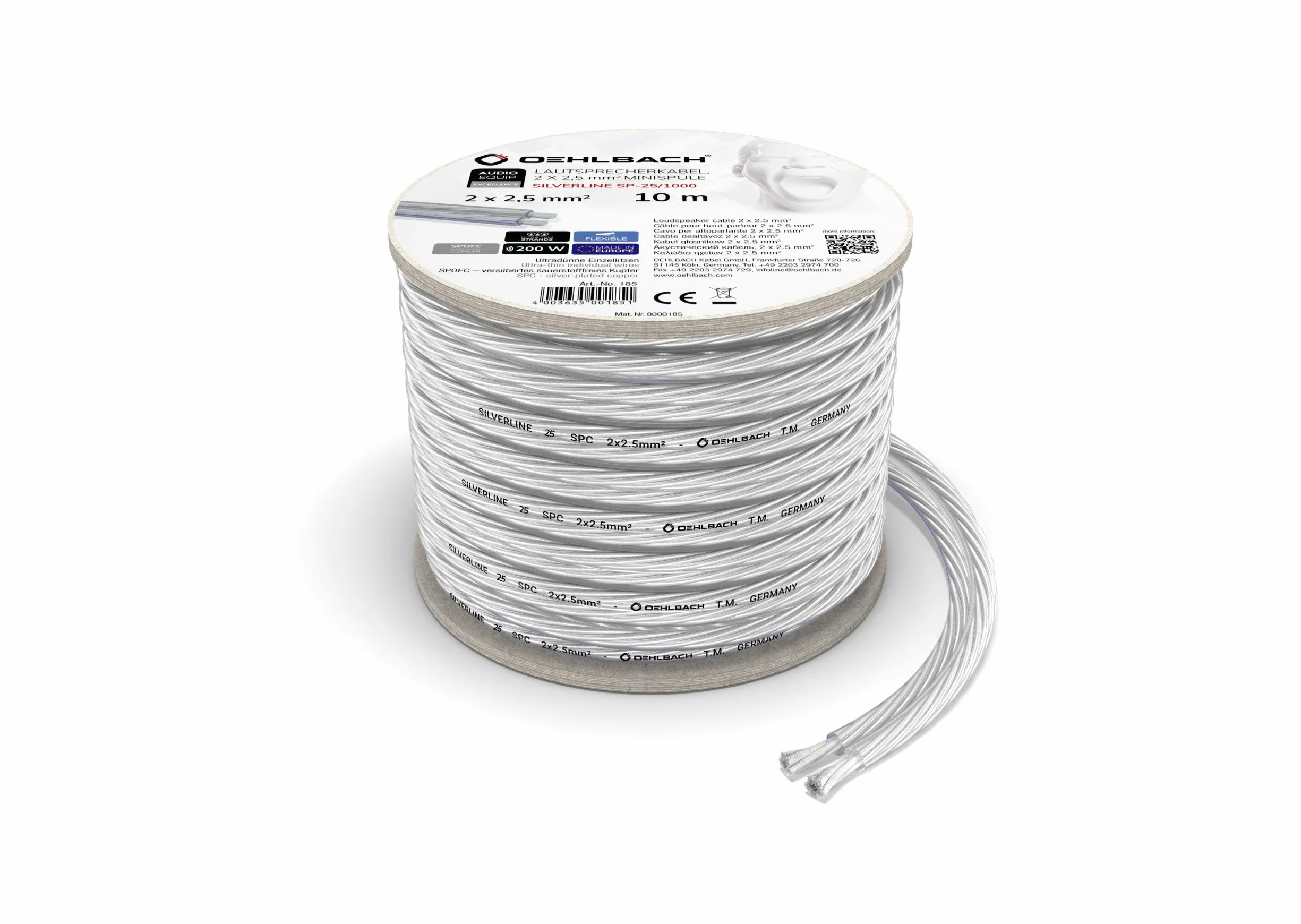 Oehlbach Silverline SP-25 - Stereo HI-FI Kabel Głośnikowy ze SPOFC (Posrebrzana Miedź) 2 x 2,5 mm² - Mini Cewka 10 m