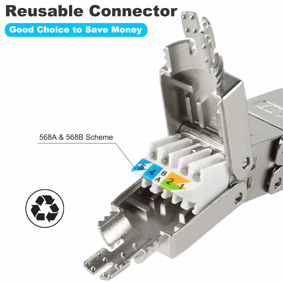 AXFEE 2-pak złączy RJ45, moduł złącza Cat7, złącze Ethernet 8P8C, ekranowany przedłużacz sieciowy, adapter złącza LSA, modułowe złącze wtykowe do kabla Ethernet, 2 szt