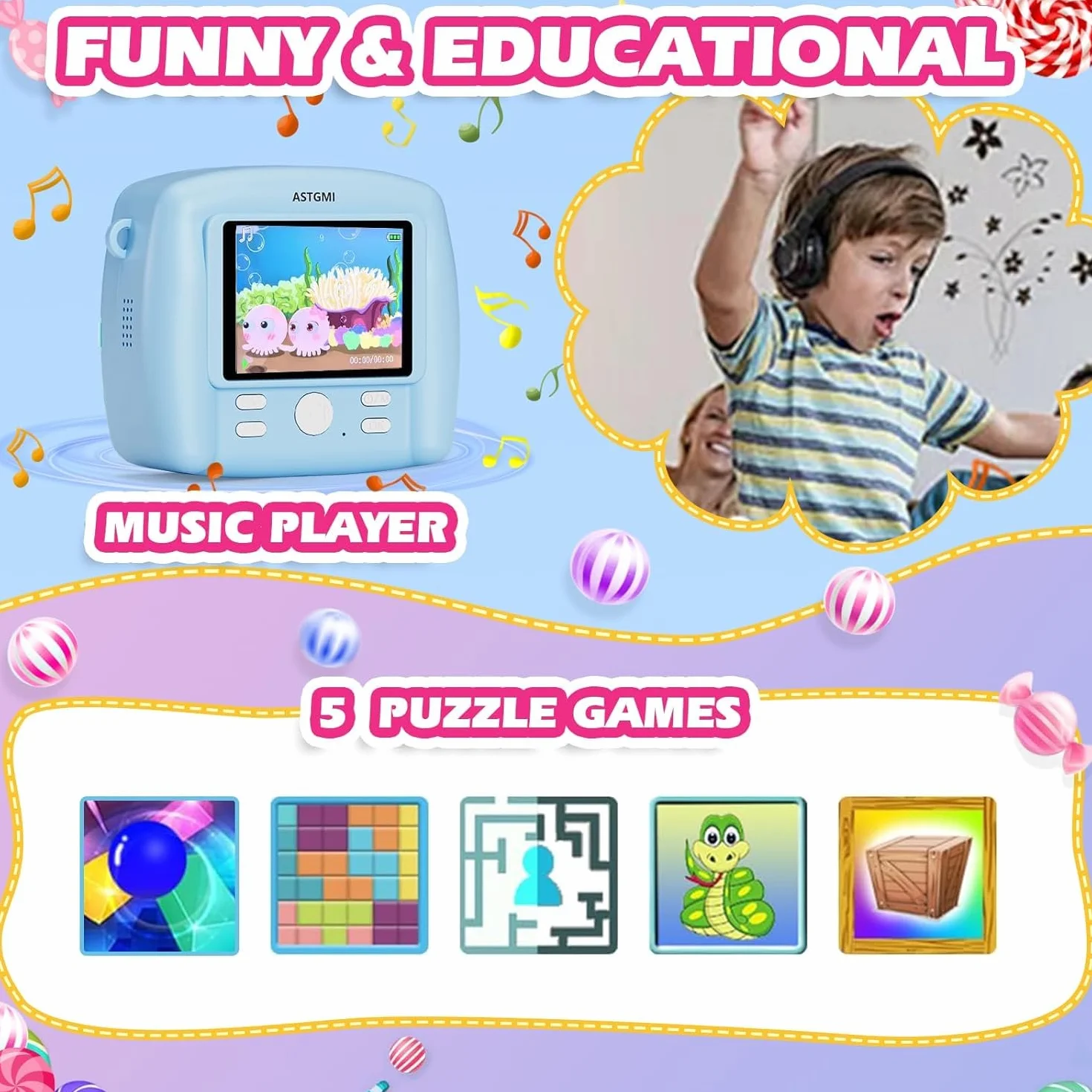 Aparat do natychmiastowego zdjęcia dla dzieci, 1080p HD, natychmiastowe drukowanie zdjęć, prezent urodzinowy, prezent na Boże Narodzenie, zabawka od 3, 4, 5, 6, 8, 7, 9, 10, 11 lat, dla dziewcząt,