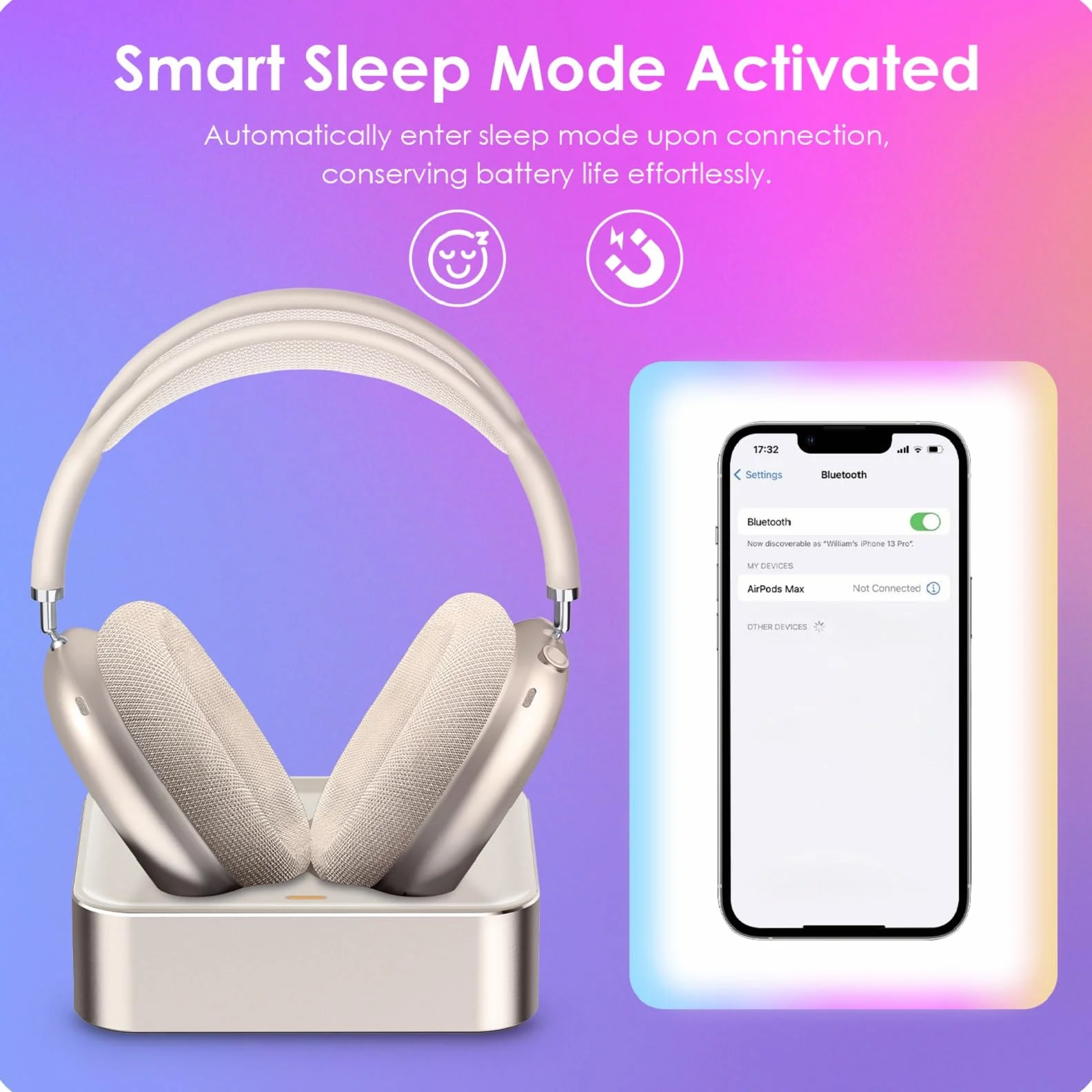 Stacja ładująca do słuchawek dla AirPods Max 2024 & 2020 - magnetyczna stacja dokująca do słuchawek z podwójnymi złączami Lightning i Type-C (Starlight)