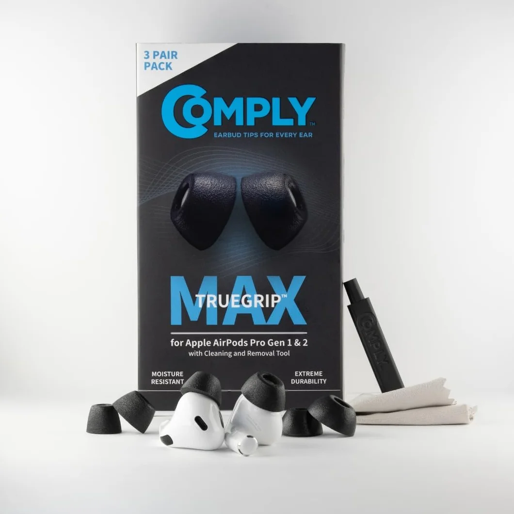 Comply TrueGrip MAX Memory Foam wymienne zatyczki do Apple AirPods Pro 1 i 2 generacji czarne rozmiar L 3 pary
