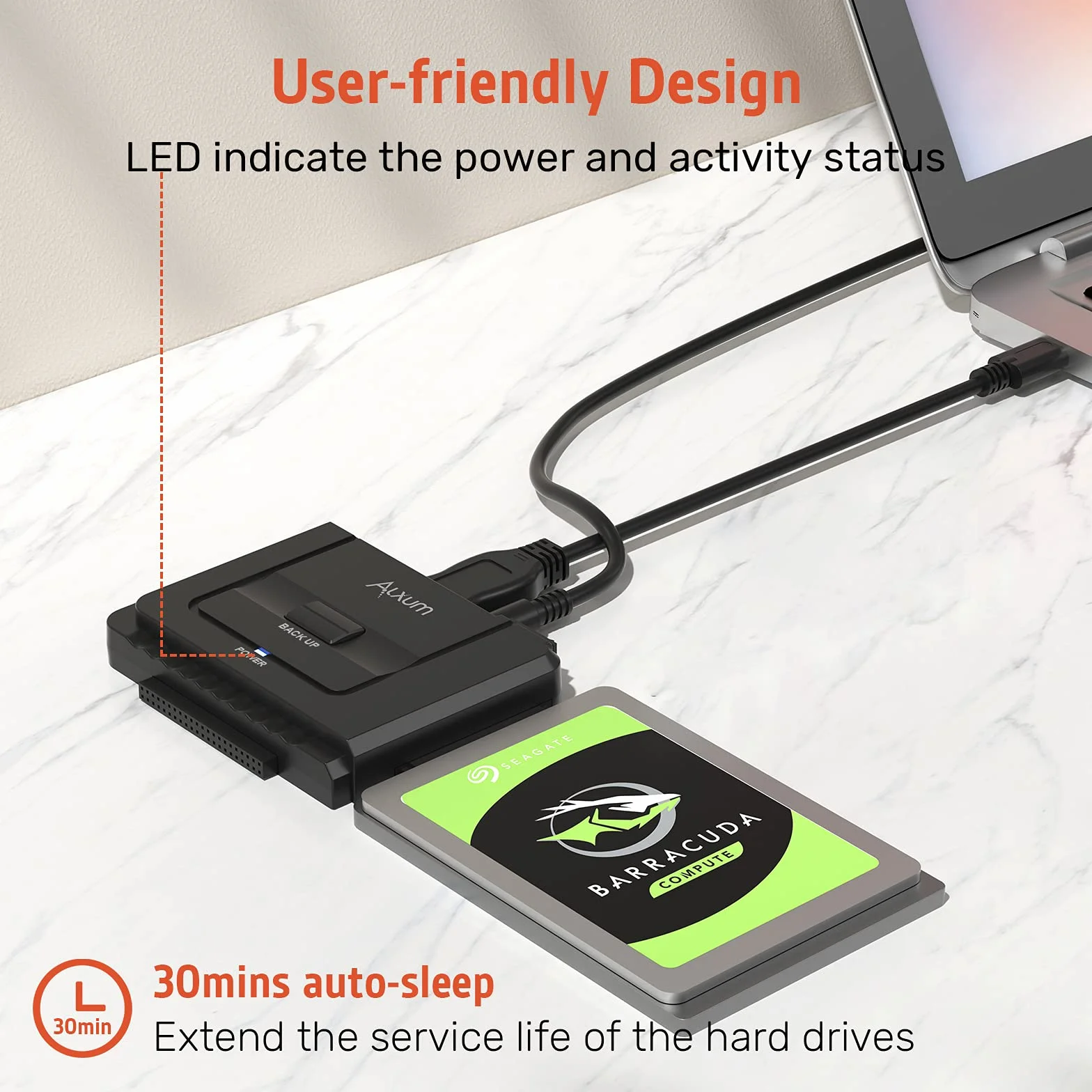 Alxum konwerter dysku twardego SATAIDE na USB C, z zasilaczem 12 V / 2A i kablem USB C