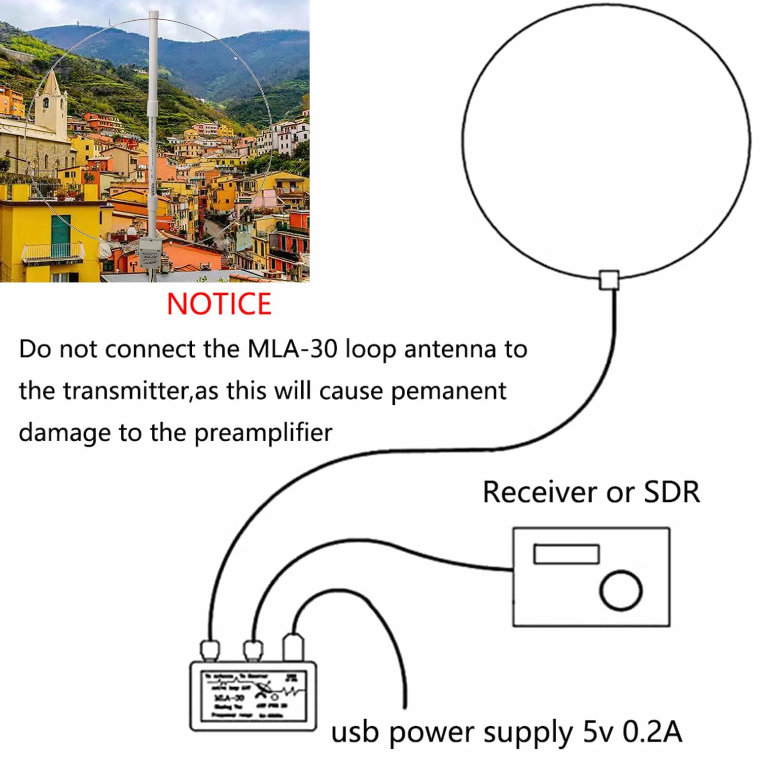 Antena MLA30+ Plus Loop Active 0,5-30 MHz AM FM zewnętrzna odporna na deszcz niski poziom hałasu krótkofalowa