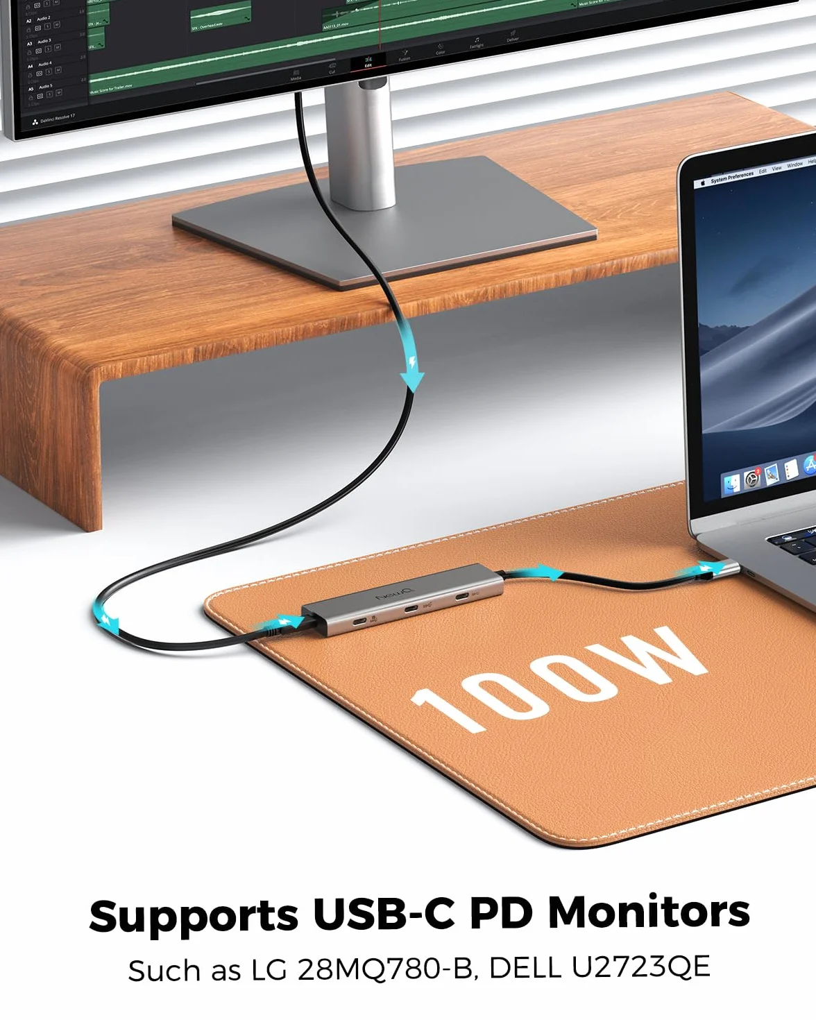 Hub USB C Video Hub NEWQ typ C 3.2 monitor prądu wstecznego, wyświetlacz wideo 4K @ 30-60 Hz, 4 x USB-C 3.2 GEN2 10 Gbit/s, obsługuje PD 100 W max, z kablem wideo