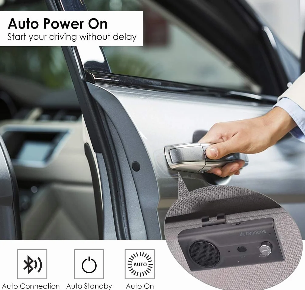 Avantree CK11 zestaw głośnomówiący Bluetooth 5.0, wysokiej jakości głośny głośnik, automatyczne włączanie, pokrętło głośności, bezprzewodowy zestaw głośników głośnomówiących z klipsem na wizjer