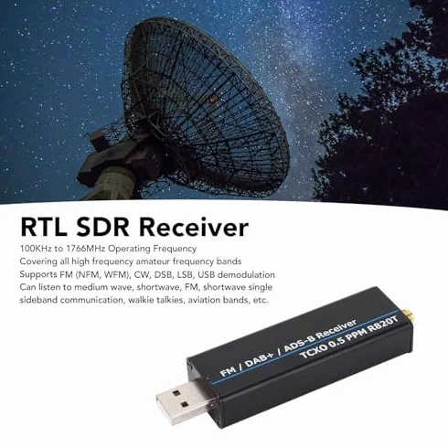 Odbiornik RTL SDR, Chipset RTL2832U R820T2, 0.5 PPM TCXO, 100 kHz-1766 MHz, Bezpośrednie Próbkowanie, Stop Aluminium, Połączenie USB, z Antenami
