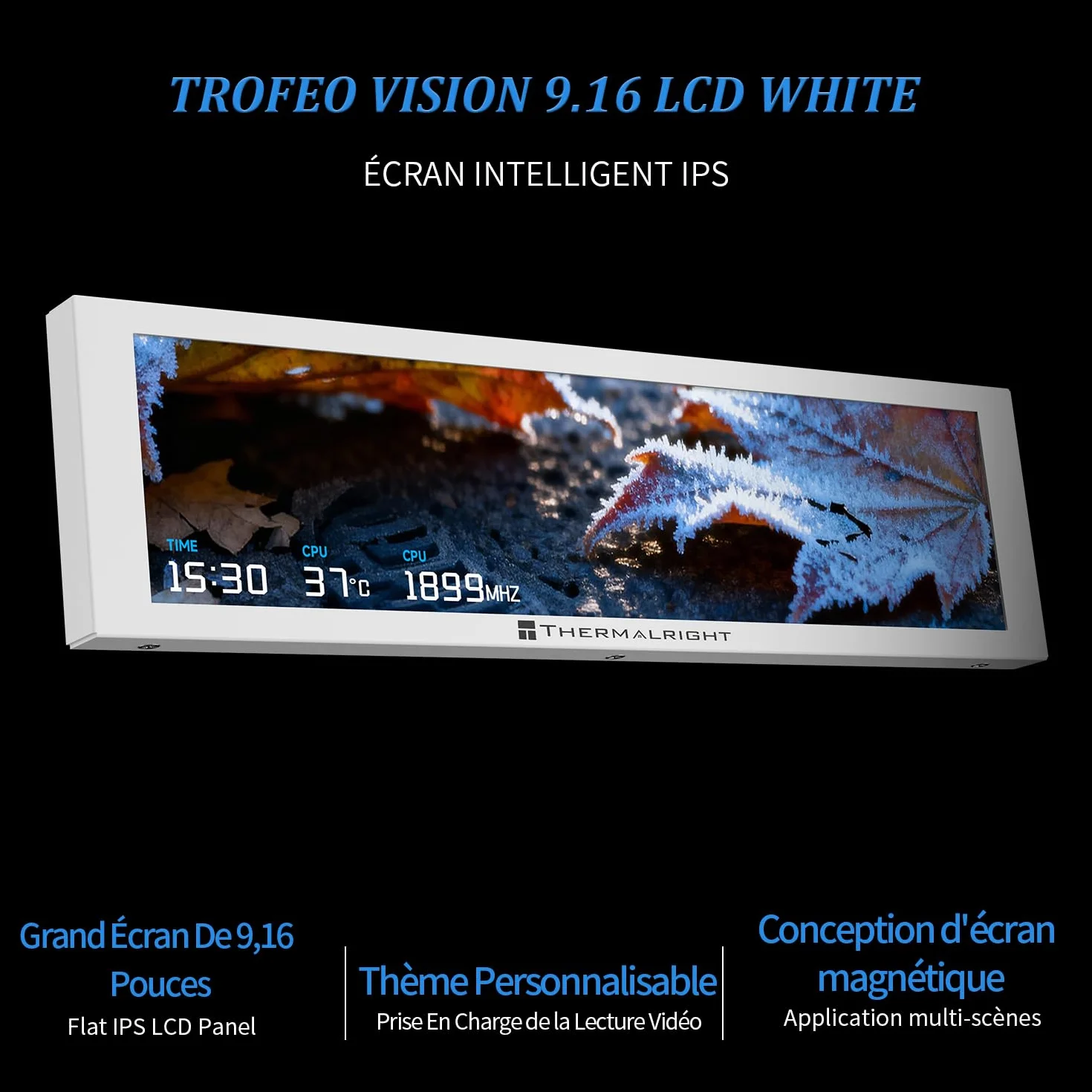Thermalright Trofeo Vision 9.16 LCD White 9,16-calowy magnes wyświetlacz IPS, rozdzielczość 1920 x 480, magnetyczny przyciągany do powierzchni podwozia, wyświetlacz "zrób to sam"