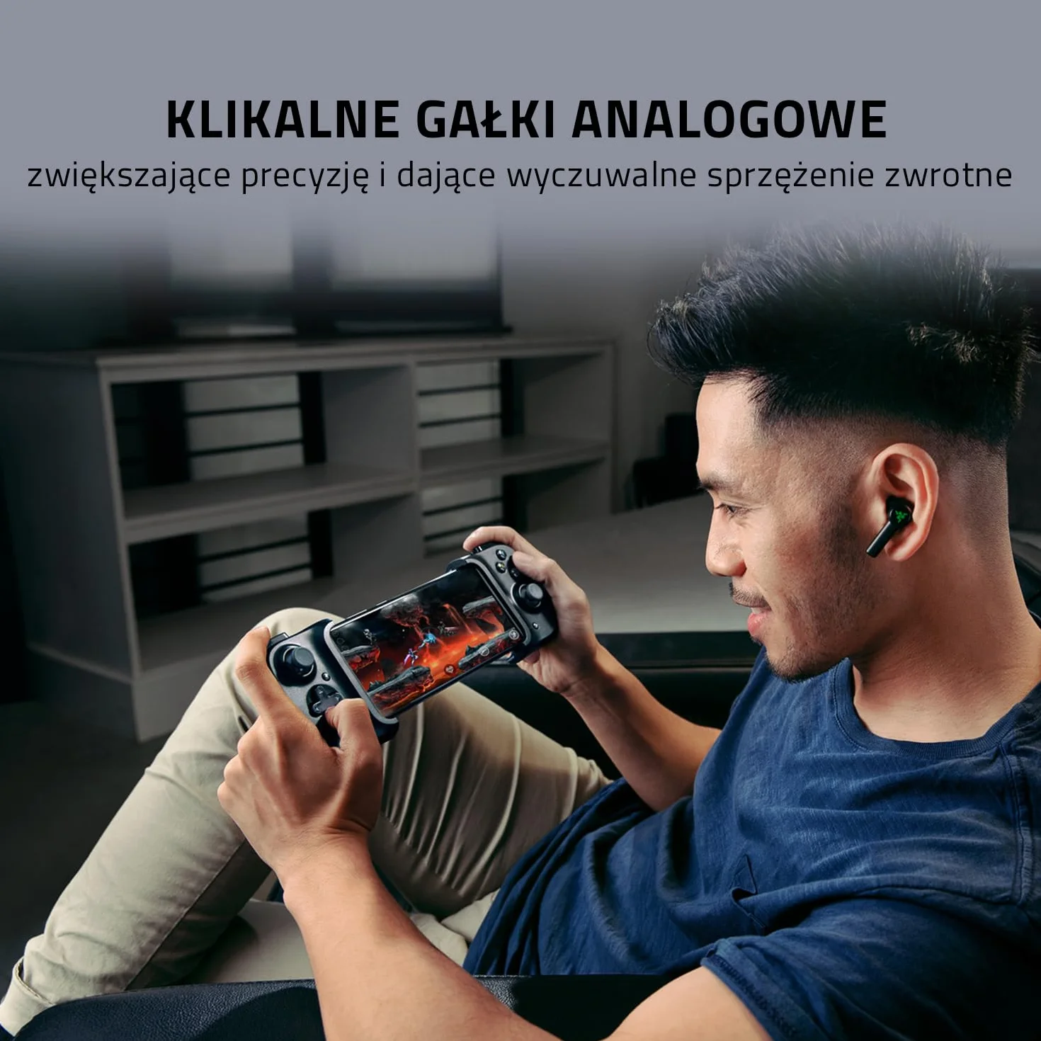 Razer Kishi dla iPhone'a - uniwersalny kontroler gier dla iOS (klikalne analogowe drążki, port Lightning bez opóźnień, kompatybilny z większością urządzeń iOS, ergonomiczny kształt) Czarny