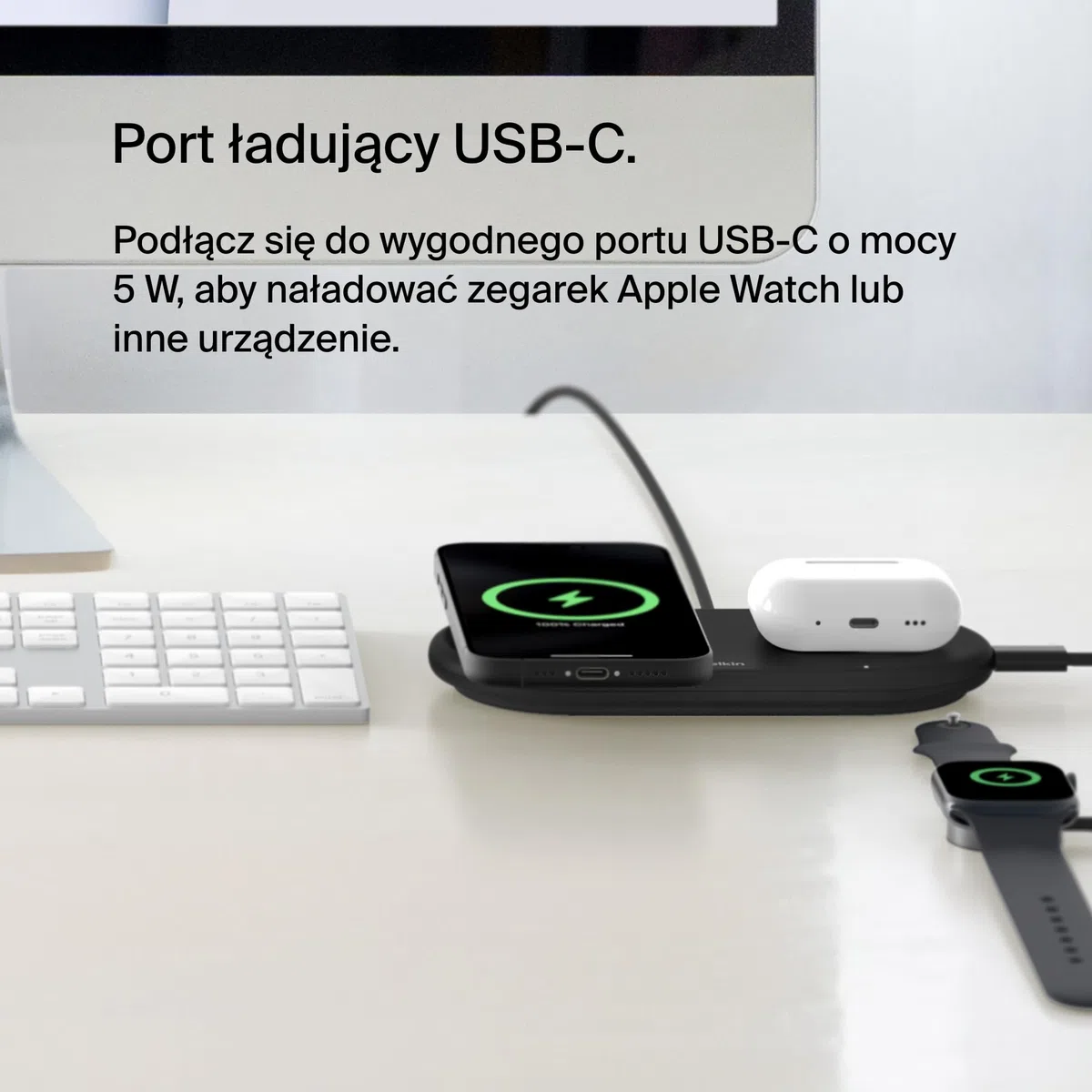 Belkin BoostCharge Pro bezprzewodowa podkładka ładująca 2 w 1 z Qi2 15W, szybkie ładowanie iPhone'a, zgodność z urządzeniami iPhone z serii 16/15/14/13/12, AirPods i innymi z obsługą MagSafe – czarna