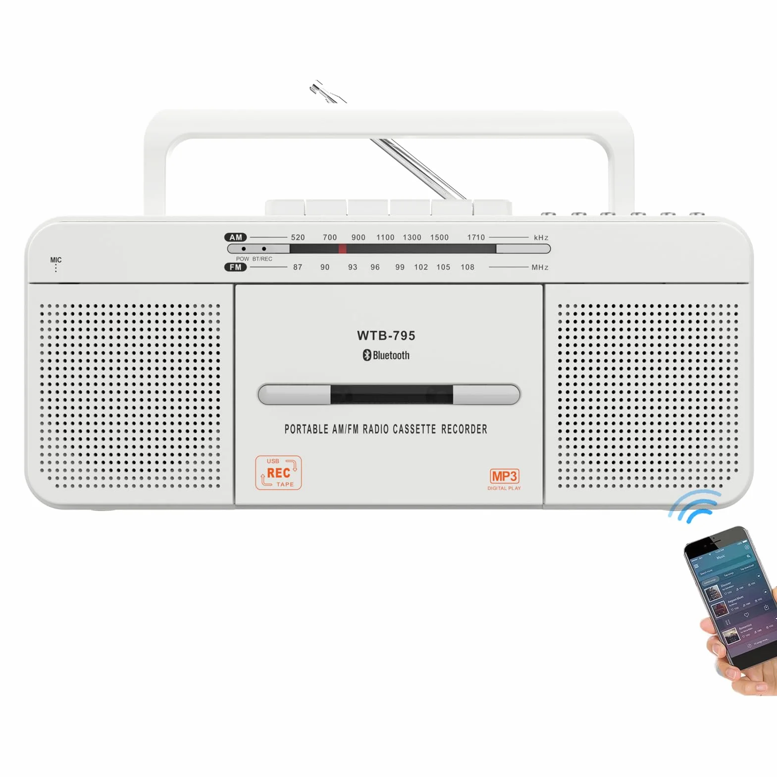 WISCENT Odtwarzacz kasetowy USB Bluetooth AM FM Radio stereo konwerter MP3 przenośny