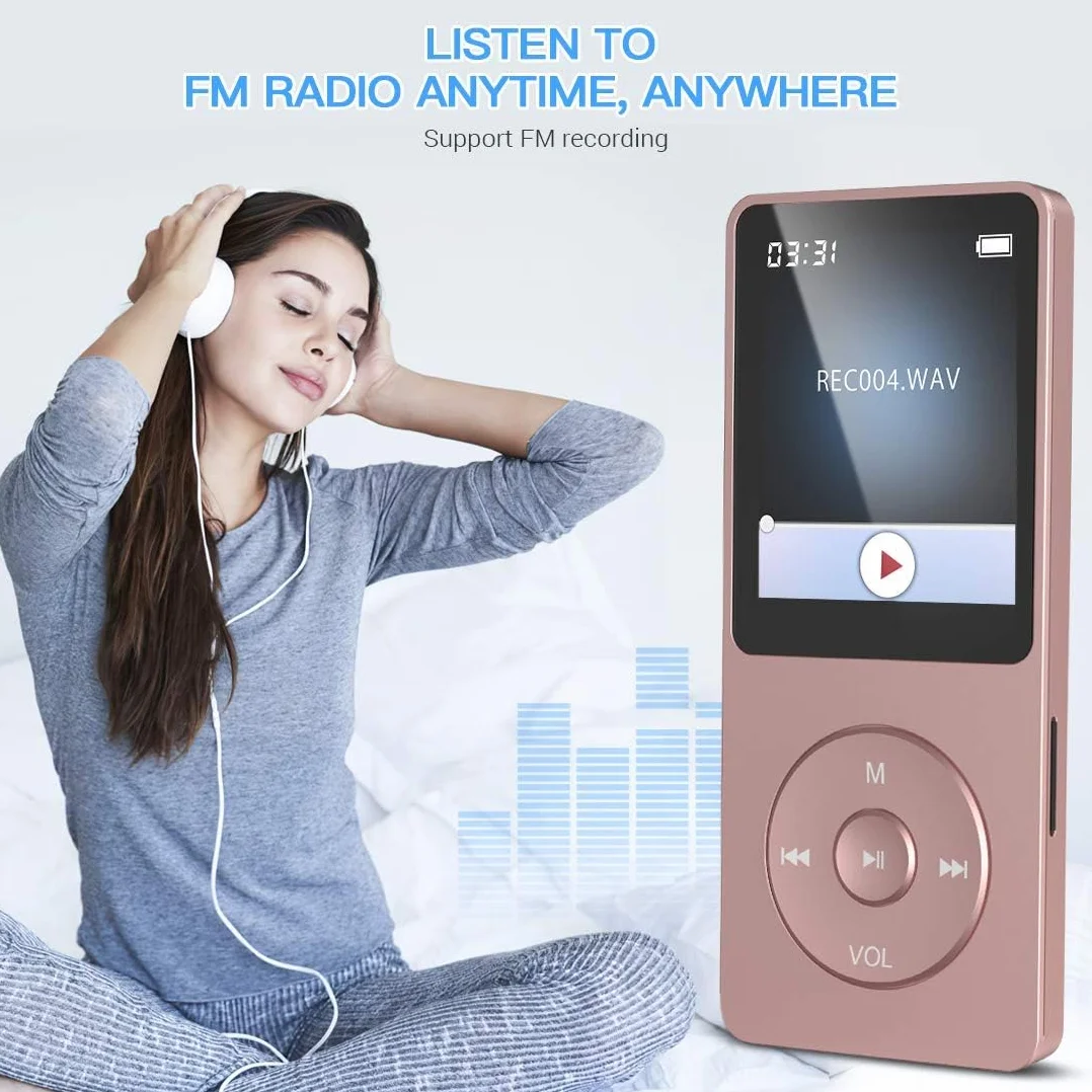 AGPTEK Klasyczny Mp3 8GB odtwarzacz MP3 1,8 cala 70 godzin baterii różowy