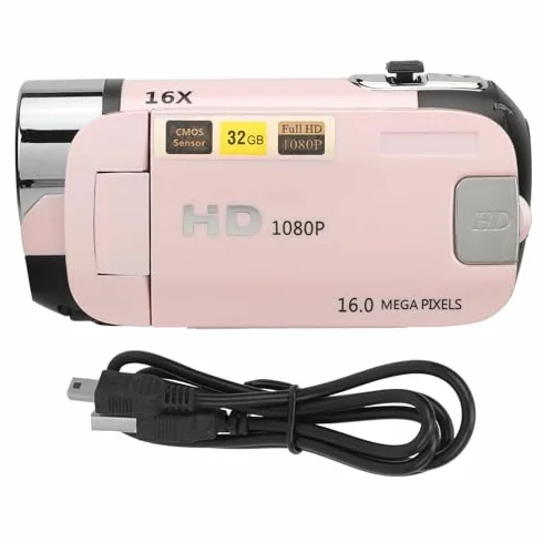 Cyfrowa Kamera Wideo 1080P 16 MP z Obrotowym Ekranem 2,4 Cala i 16-krotnym Zoomem (PINK)