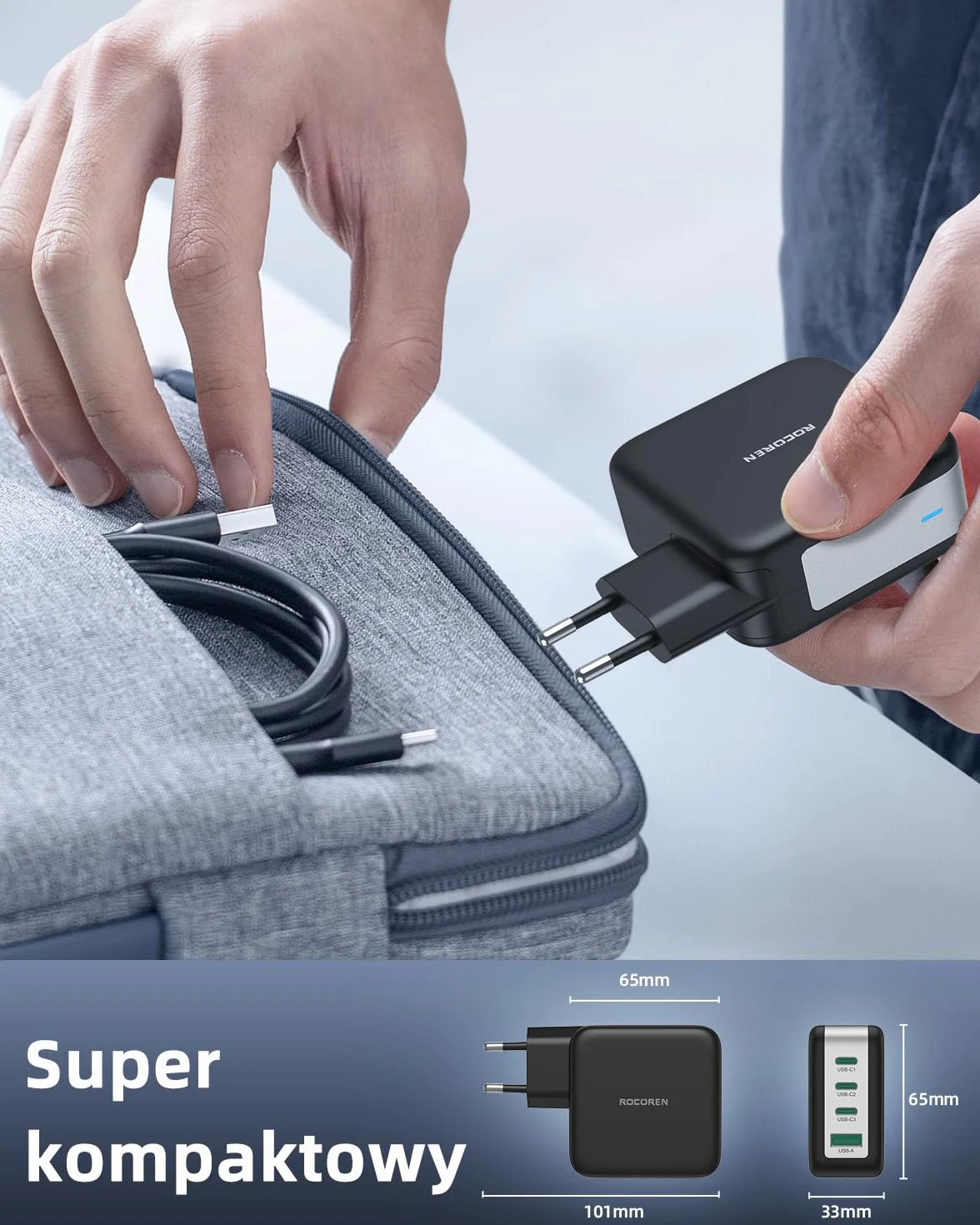 Rocoren 100W Ładowarka USB C 4 Portowa PD3.0 QC5.0 PPS GaN5