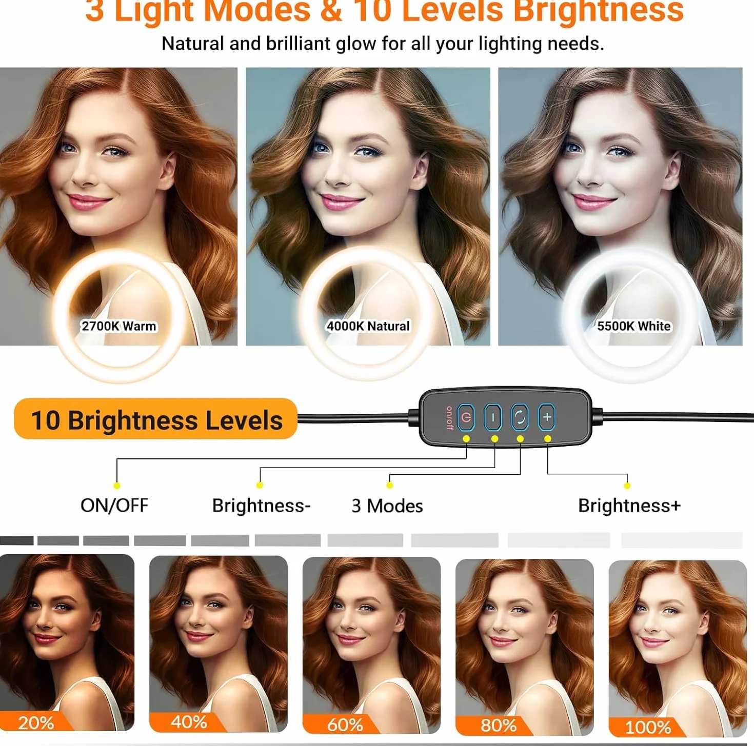 APEXEL Lampa Pierścieniowa 10" ze Stojakiem i Uchwytem na Telefon USB LED