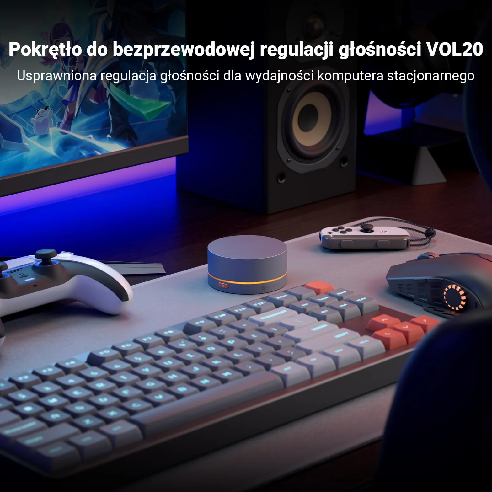 Fosi Audio VOL20 Kontroler Głośności Bluetooth, USB Kontroler Multimedialny do PC, Gamingu, Audio Domowego i Biurka, Regulacja RGB, Programowalny Przycisk Wielofunkcyjny